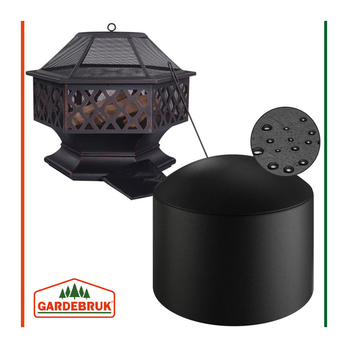 Gardebruk Feuerschale sechseckig in Schwarz Rostlook aus Stahl mit Abdeckung, B/T/H: 70 x 62,5 x 62,5 cm - Bild 4
