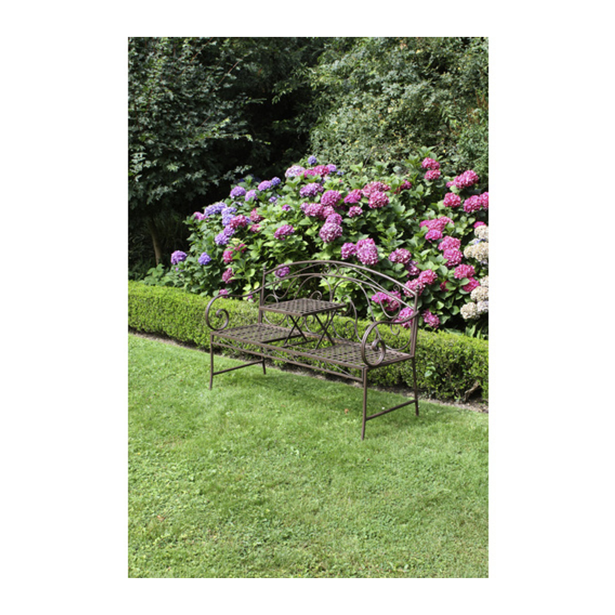 Garden Pleasure Bank SAKET aus Metall mit hochklappbarem Tisch in Braun, B/H/T: 148 x 96 x 55 cm - Bild 3
