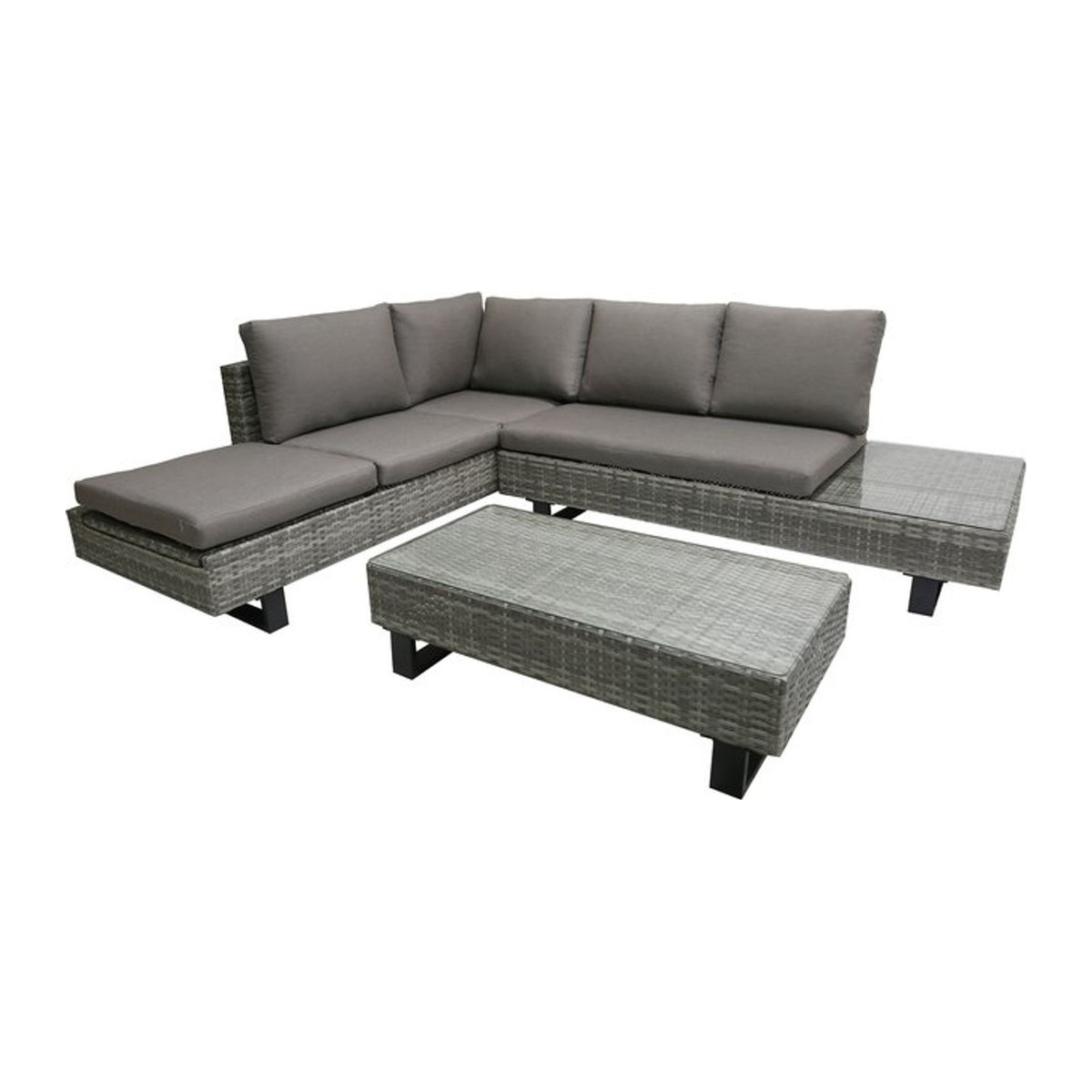 GARDEN PLEASURE Eckloungeset Cadiz, 3-teilig aus Polyrattan und Glas, Beige/Grau, B/T/H: 210 x 84 x 45 cm - Bild 1