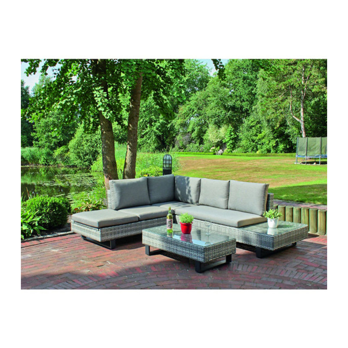 GARDEN PLEASURE Eckloungeset Cadiz, 3-teilig aus Polyrattan und Glas, Beige/Grau, B/T/H: 210 x 84 x 45 cm - Bild 2