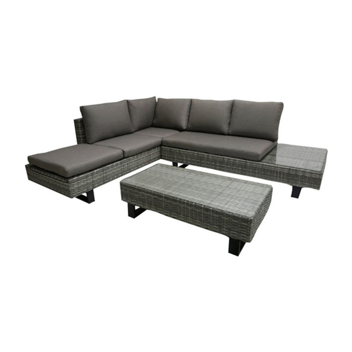 GARDEN PLEASURE Eckloungeset Cadiz, 3-teilig aus Polyrattan und Glas, Beige/Grau, B/T/H: 210 x 84 x 45 cm - Bild 3