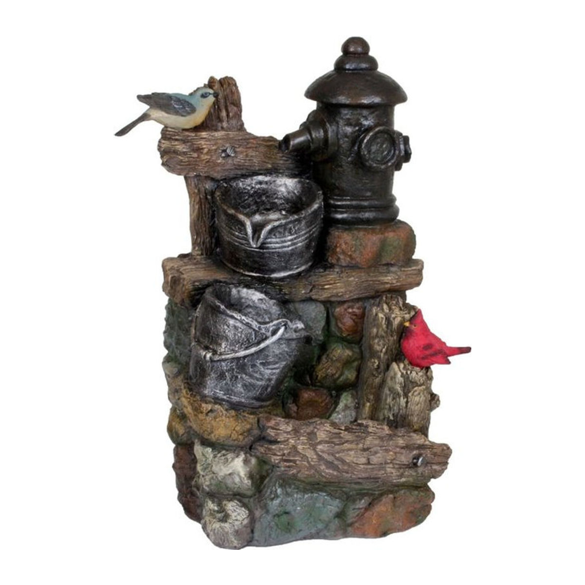 GARDEN PLEASURE Gartenbrunnen METIS in Holz- und Stein-Optik aus Polyresin mit Pumpe und LED-Beleuchtung, mehrfarbig - Bild 1