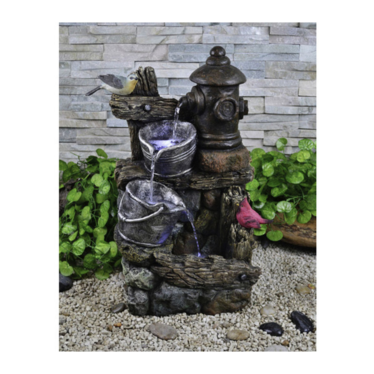 GARDEN PLEASURE Gartenbrunnen METIS in Holz- und Stein-Optik aus Polyresin mit Pumpe und LED-Beleuchtung, mehrfarbig - Bild 2