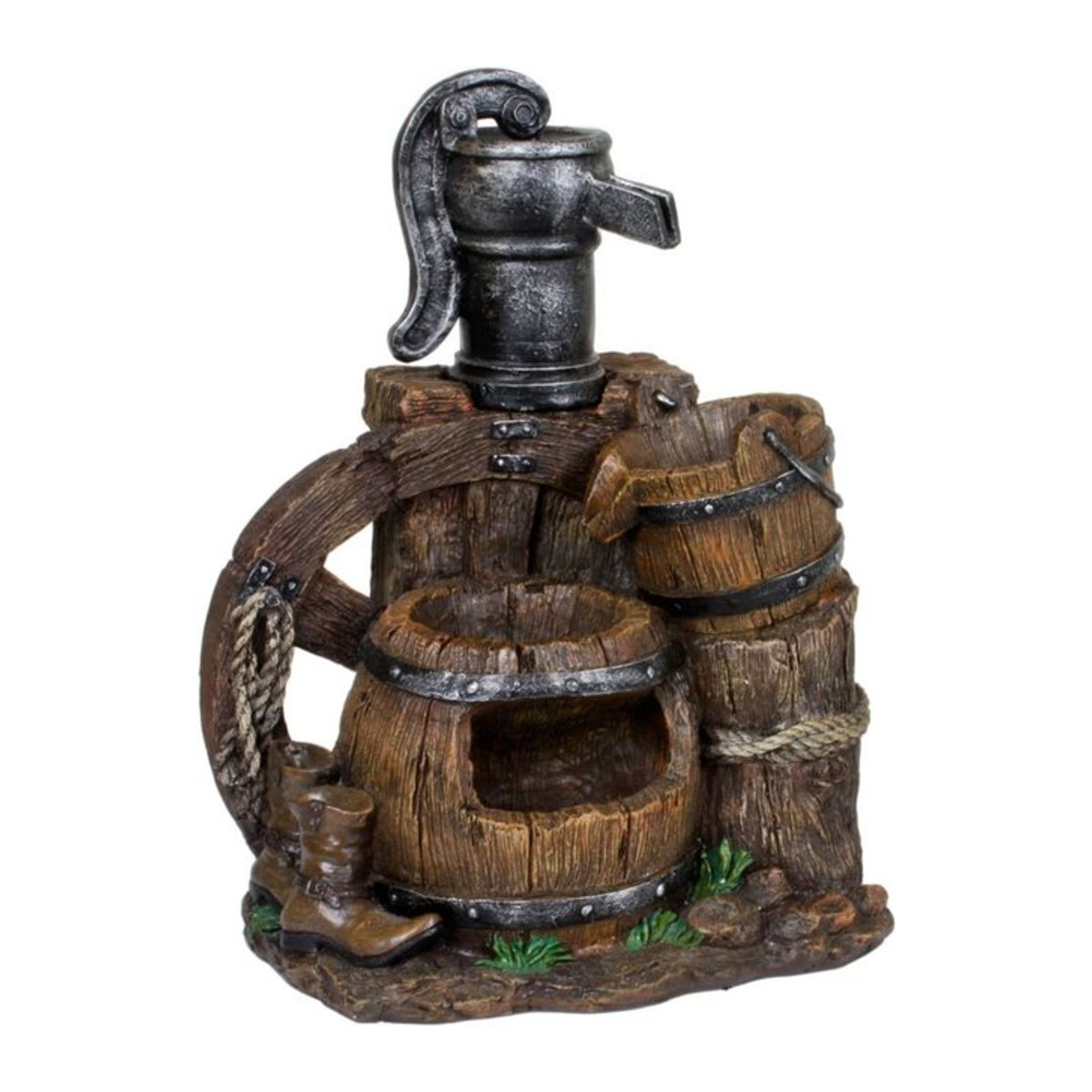 GARDEN PLEASURE Gartenbrunnen NEREUS in Holz- und Stein-Optik aus Polyresin mit Pumpe, Bunt/Braun - Bild 1