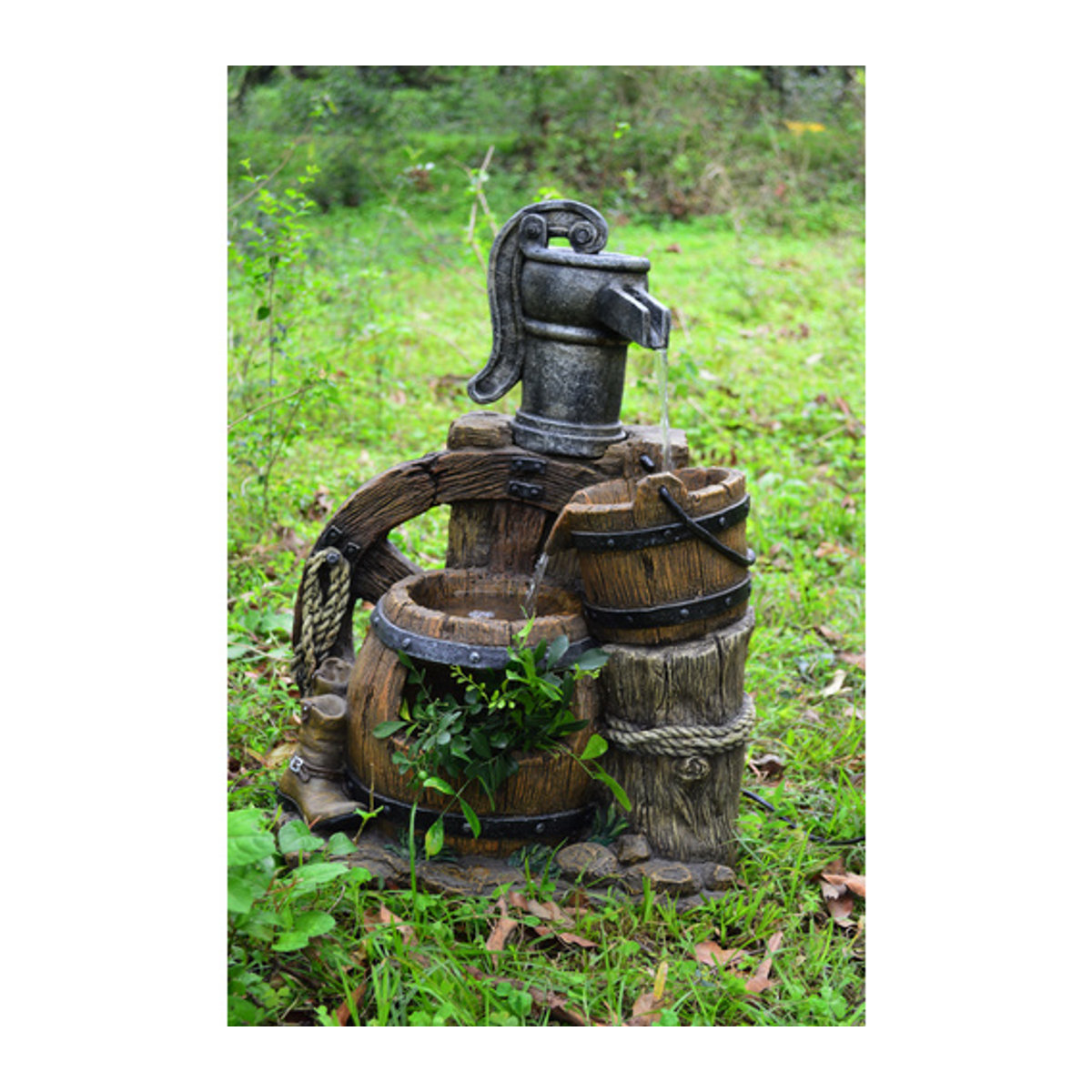 GARDEN PLEASURE Gartenbrunnen NEREUS in Holz- und Stein-Optik aus Polyresin mit Pumpe, Bunt/Braun - Bild 2