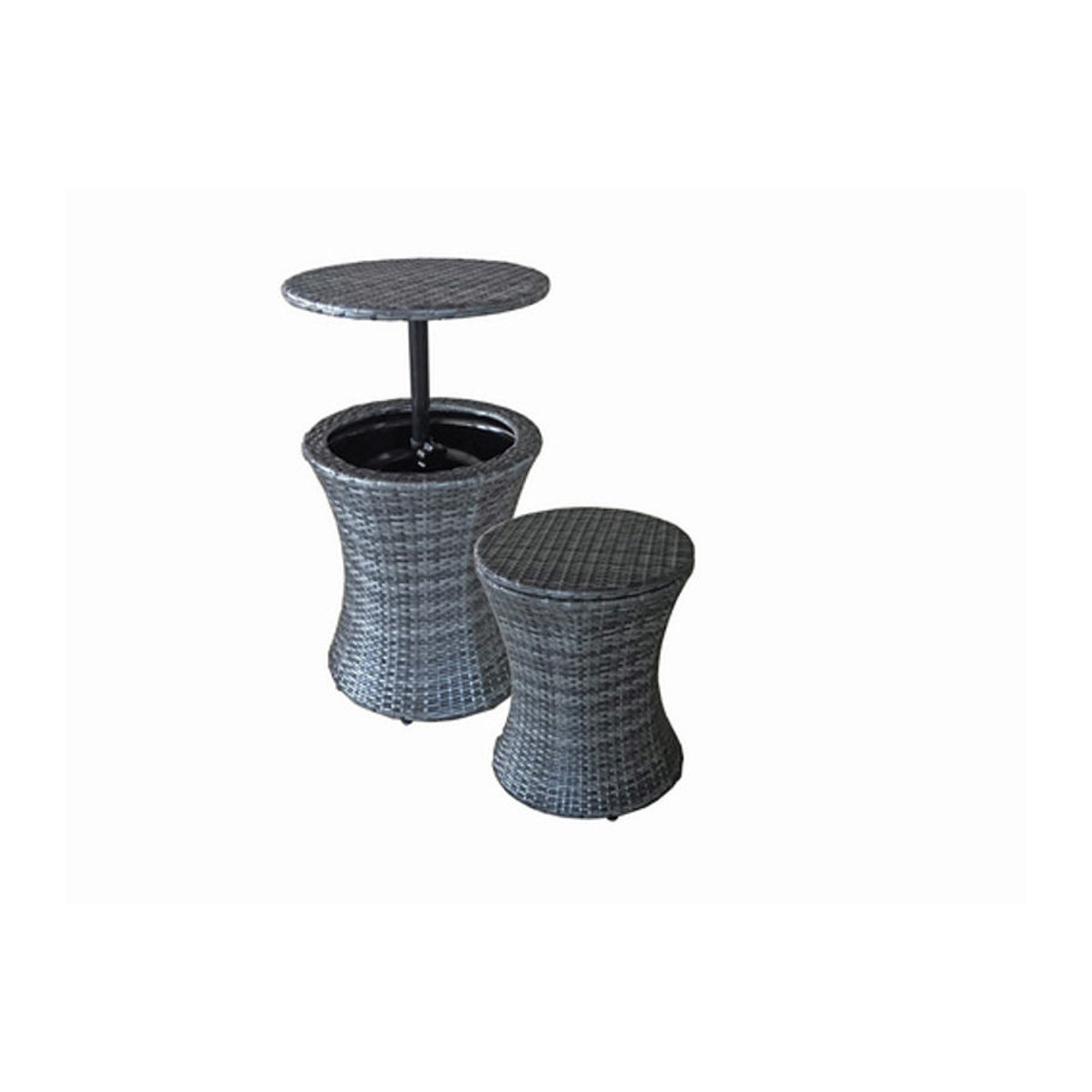 GARDEN PLEASURE Gartentisch MUMBAI Beistelltisch rund mit Getränkekühler aus Stahl und Polyrattan in Grau, Durchmesser: 45 cm - Bild 3
