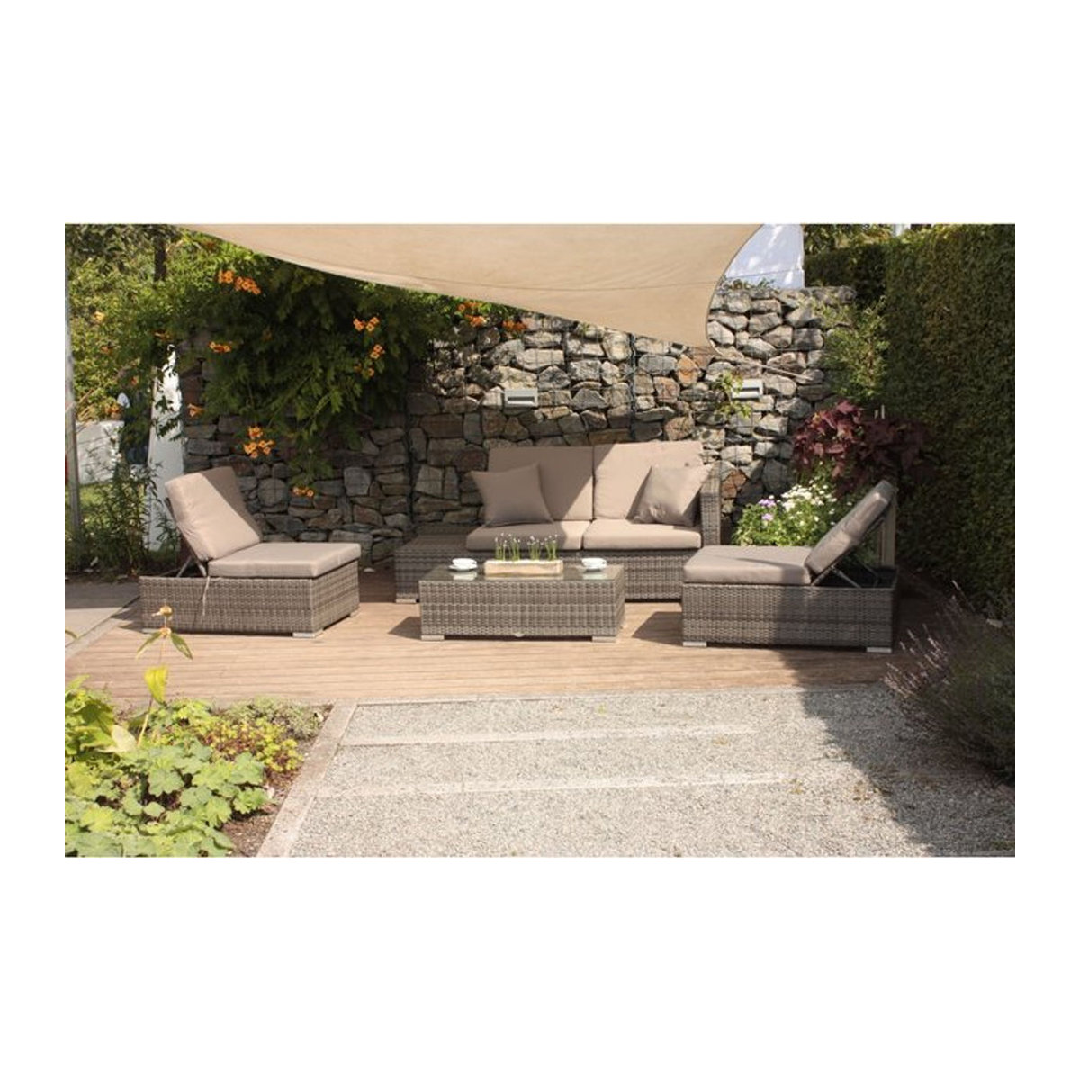 Garden Pleasure Loungegruppe Alcudia aus Polyrattan in Grau Taupe Meliert - Bild 3