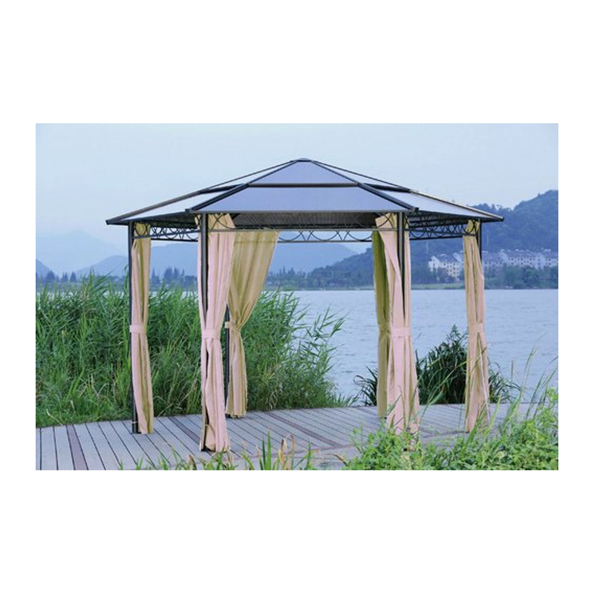Garden Pleasure Pavillon SALMON, 6-eckig, B/T: 395 x 395 cm, Höhe: 270 cm, Grau - Bild 2