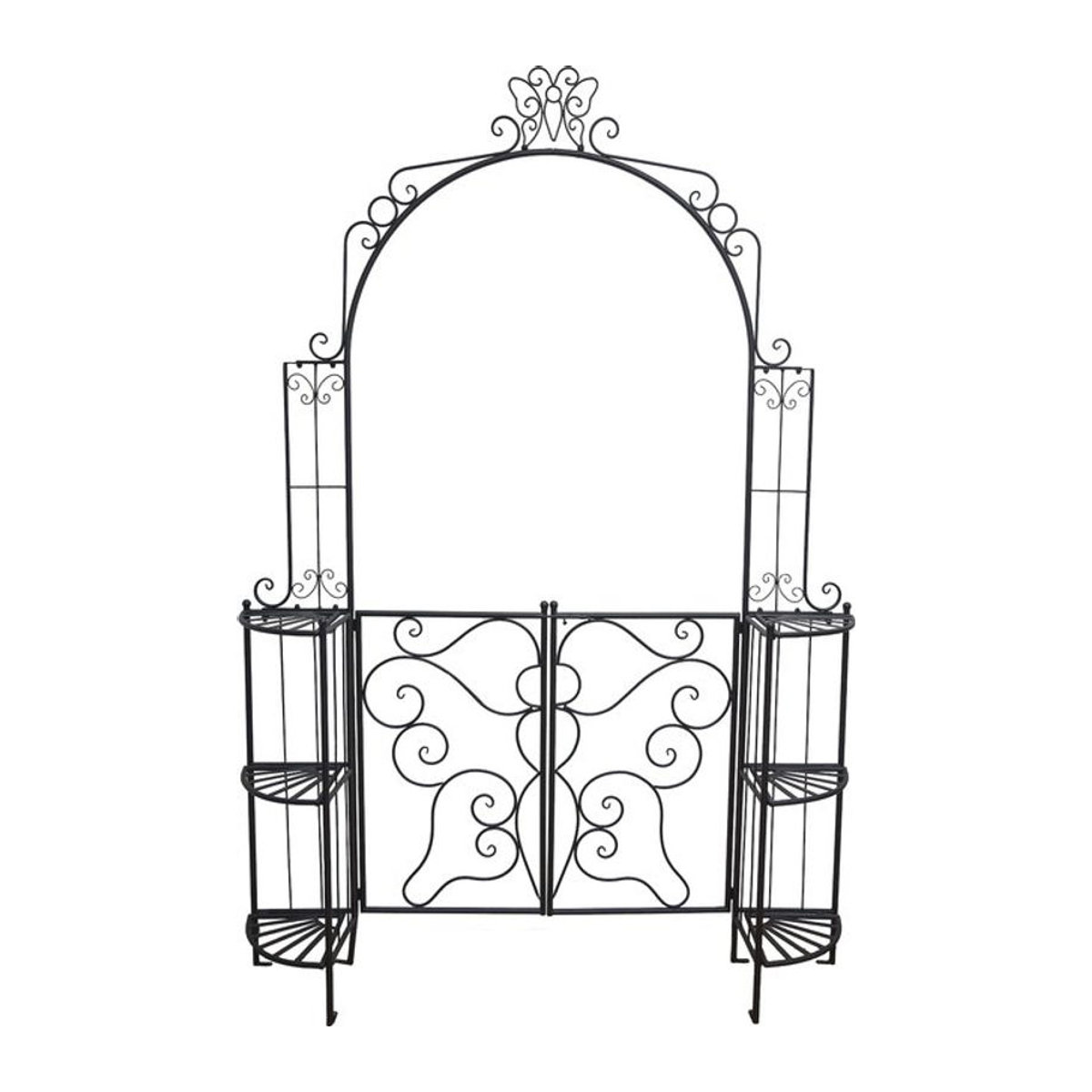 GARDEN PLEASURE Rosenbogen Laki mit Pforte und Eckregalen aus Stahl in Schwarz, B/T/H: 156 x 29 x 233 cm - Bild 1