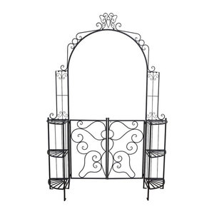 GARDEN PLEASURE Rosenbogen Laki mit Pforte und Eckregalen aus Stahl in Schwarz, B/T/H: 156 x 29 x 233 cm