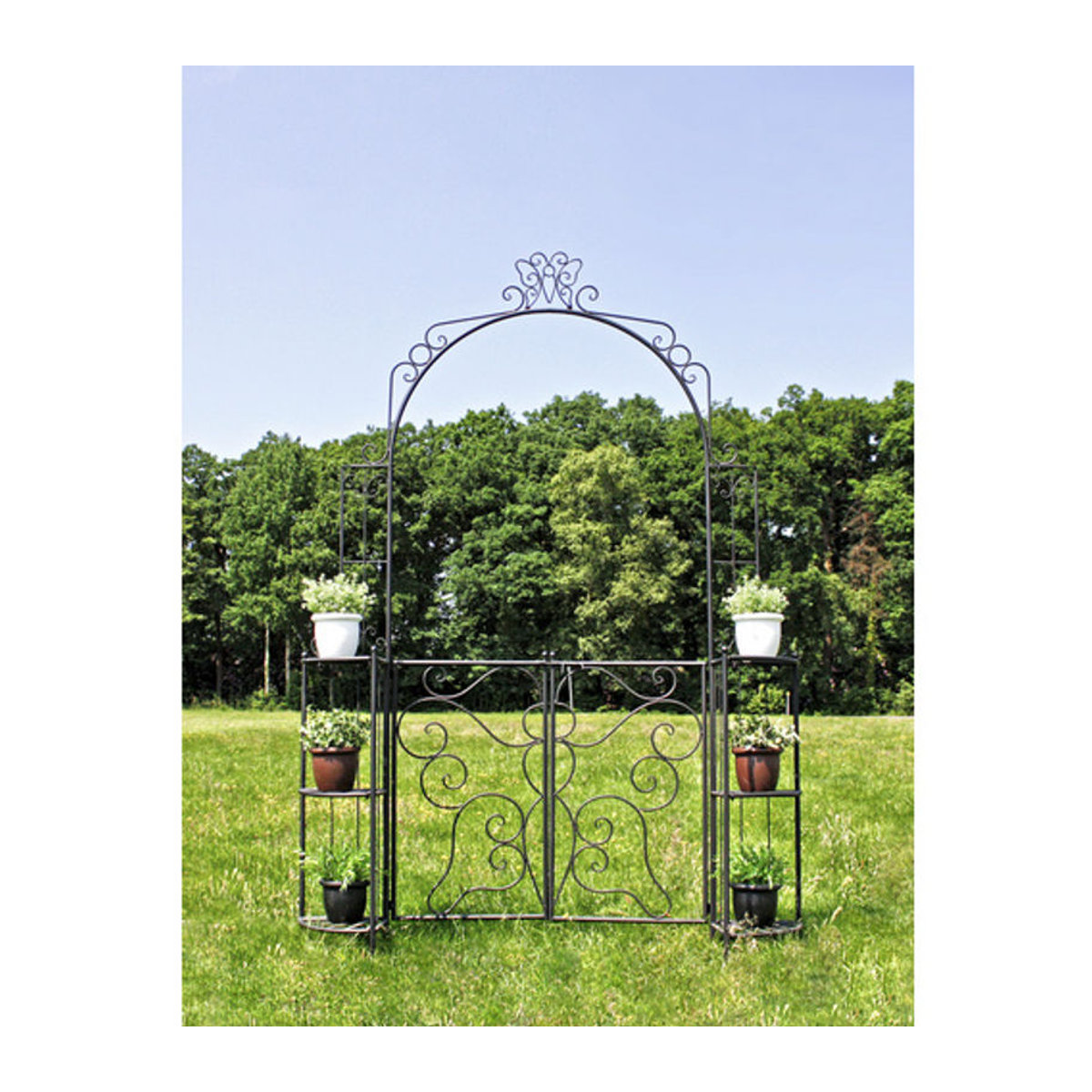 GARDEN PLEASURE Rosenbogen Laki mit Pforte und Eckregalen aus Stahl in Schwarz, B/T/H: 156 x 29 x 233 cm - Bild 2