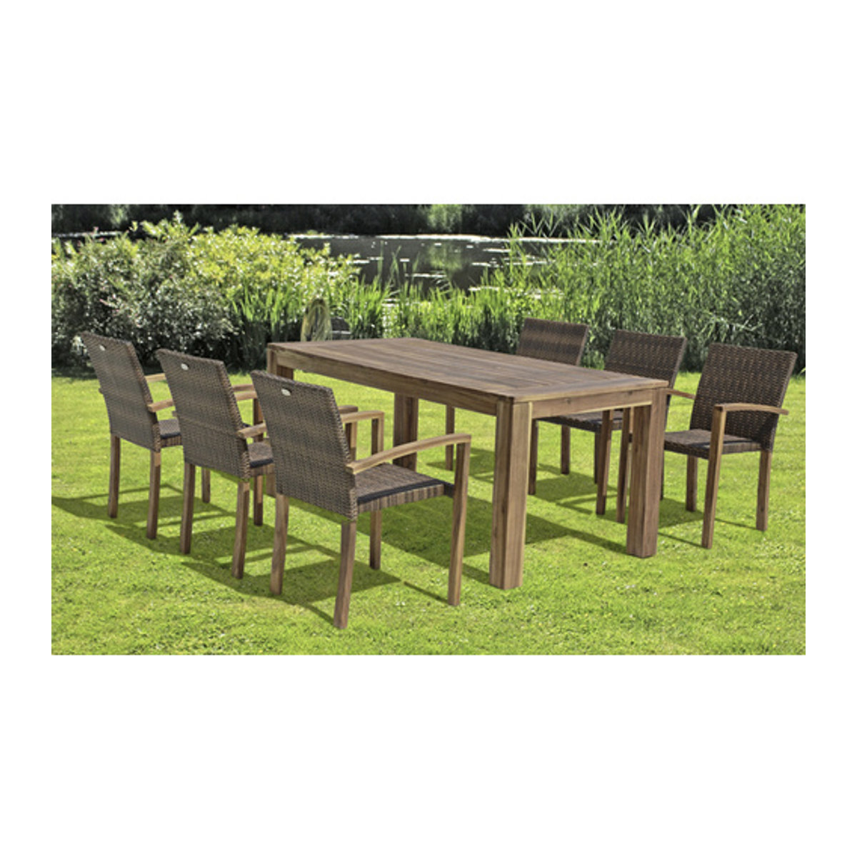 Garden Pleasure Tischgruppe Topeka Gartenmöbelset aus Akazienholz und Kunststoff in Braun für 6 Personen, B/T/H: 180 x 180 x 77 cm - Bild 3