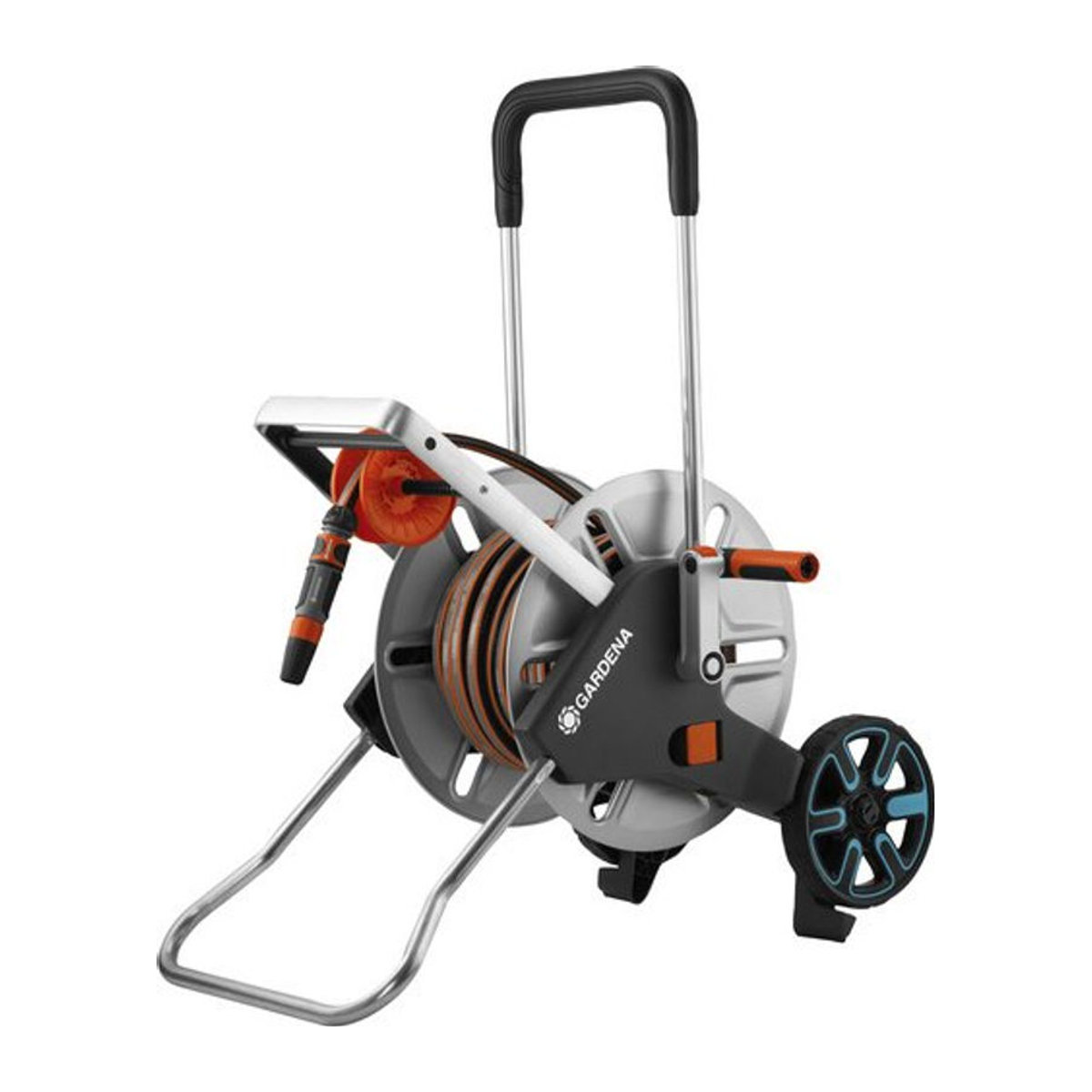 Gardena AquaRoll M Easy Metall Set Schlauchwagen Schwarz Silber Orange Bunt - Bild 1
