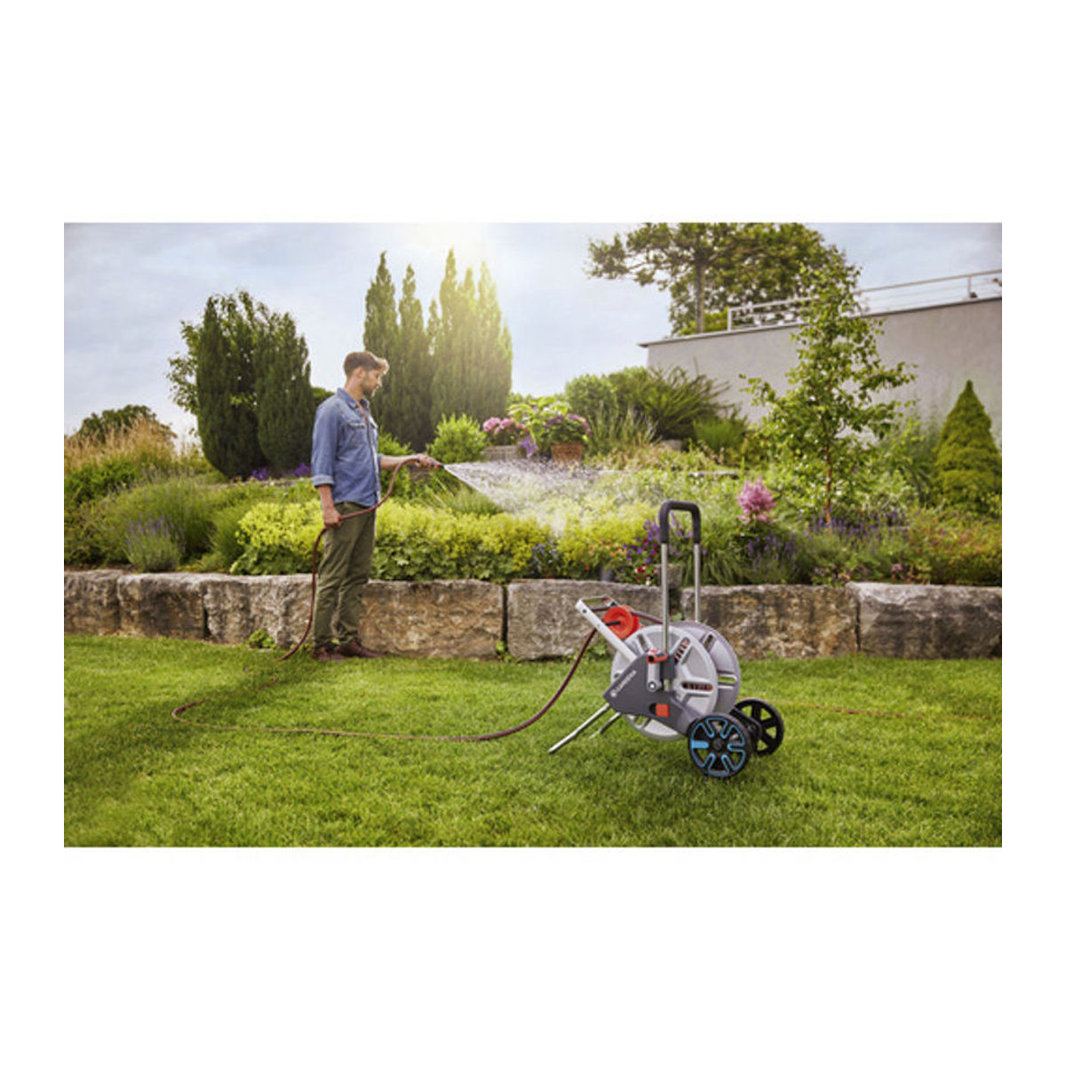 Gardena AquaRoll M Easy Metall Set Schlauchwagen Schwarz Silber Orange Bunt - Bild 2