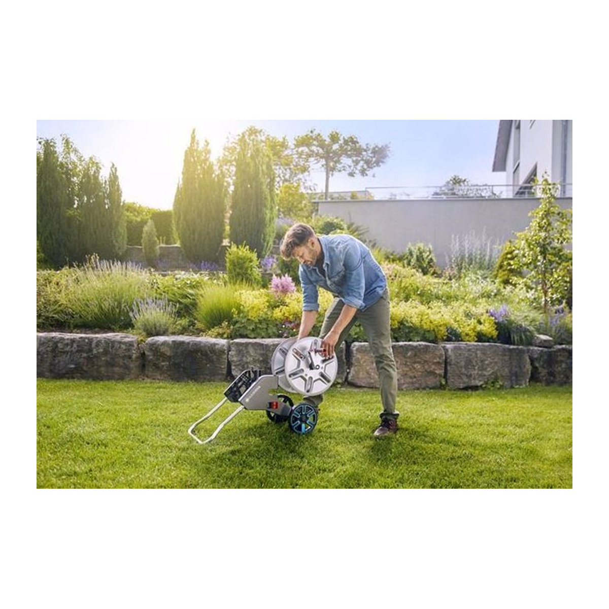 Gardena AquaRoll M Easy Metall Set Schlauchwagen Schwarz Silber Orange Bunt - Bild 5
