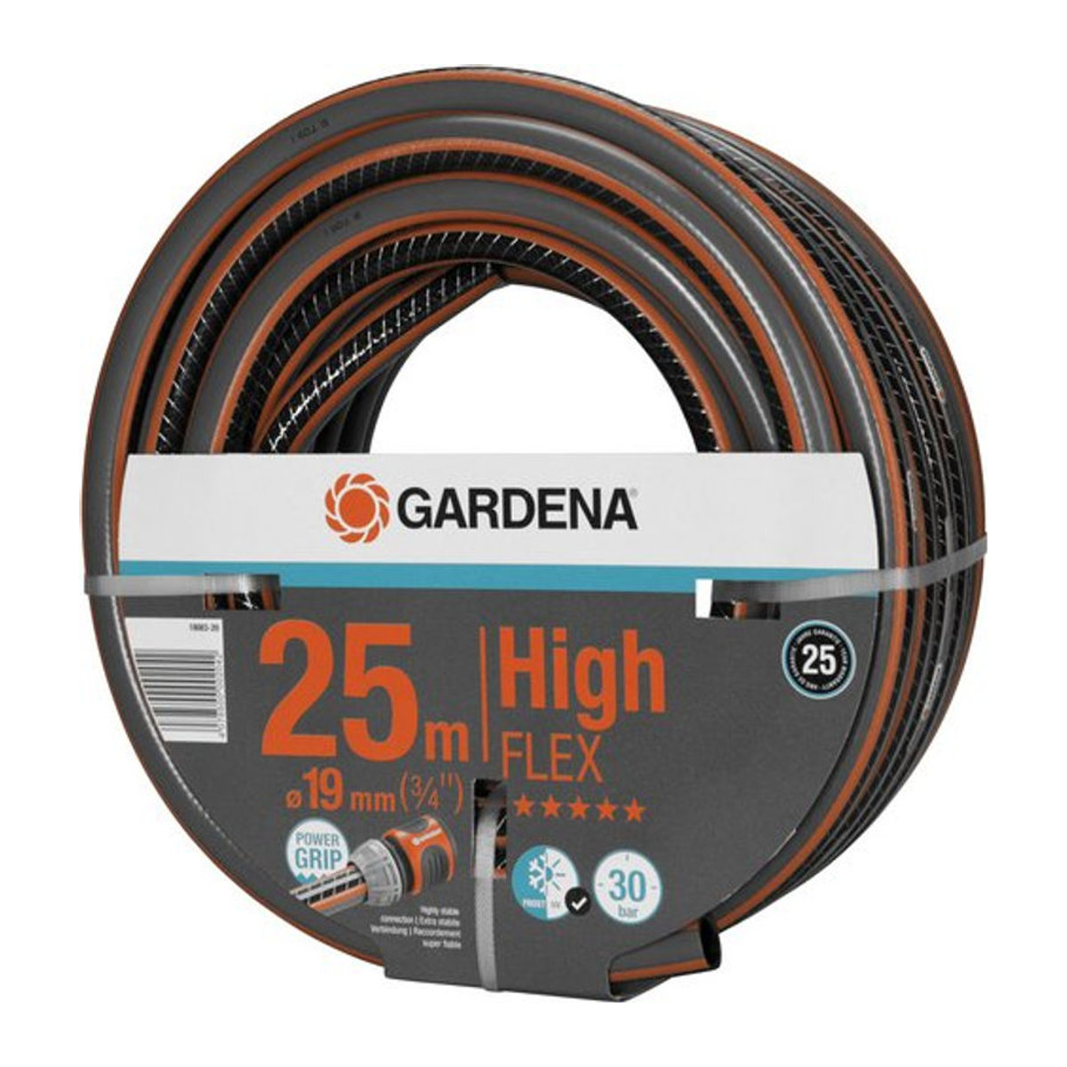 Gardena Comfort High Flex Gartenschlauch aus Kunststoff, 25 m, Ø 3/4 Zoll, Orange/Schwarz/Grau/Bunt - Bild 1