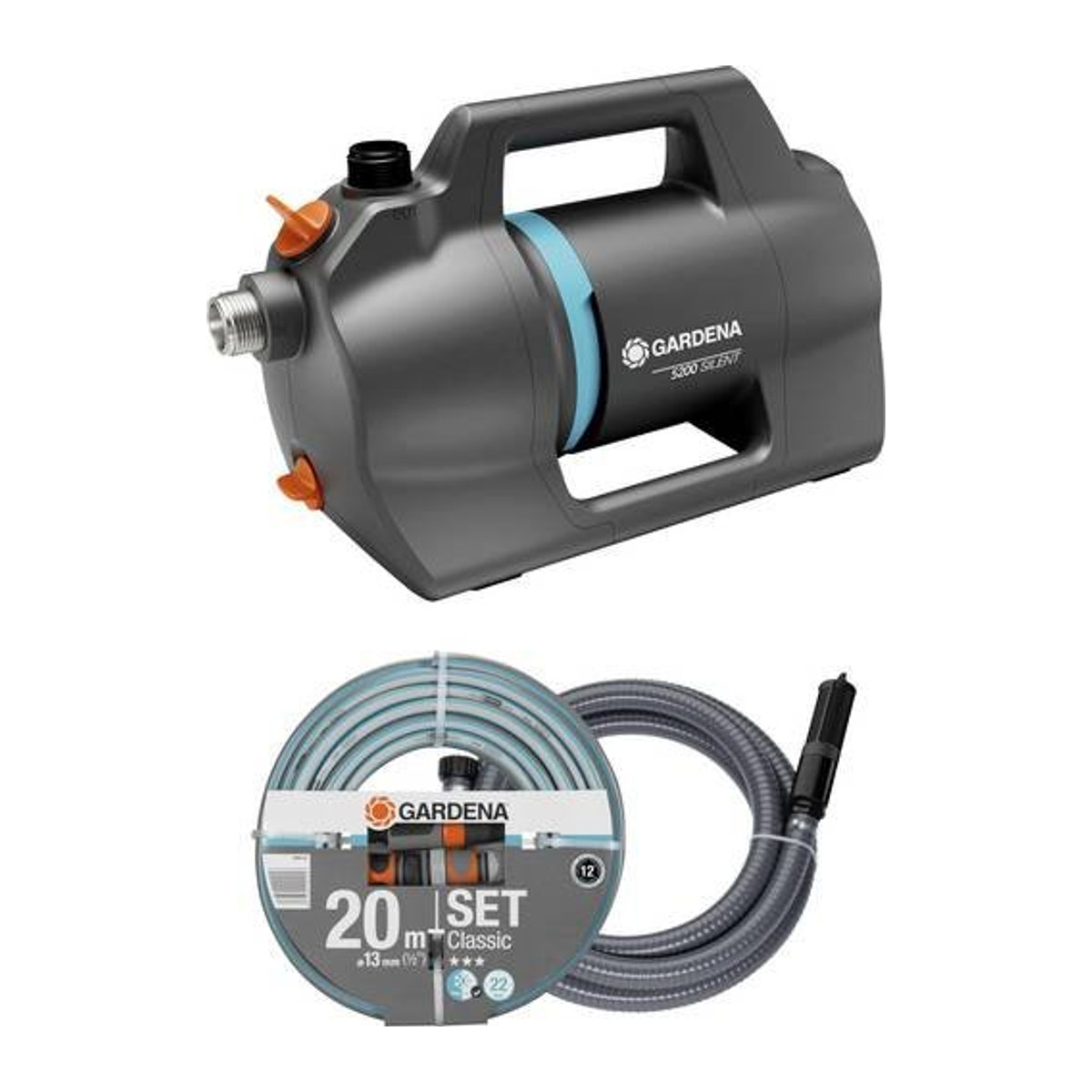 Gardena Gartenpumpen-Set 5200 Silent in Grau und Edelstahl mit 5.300 l/h Förderleistung - Bild 1