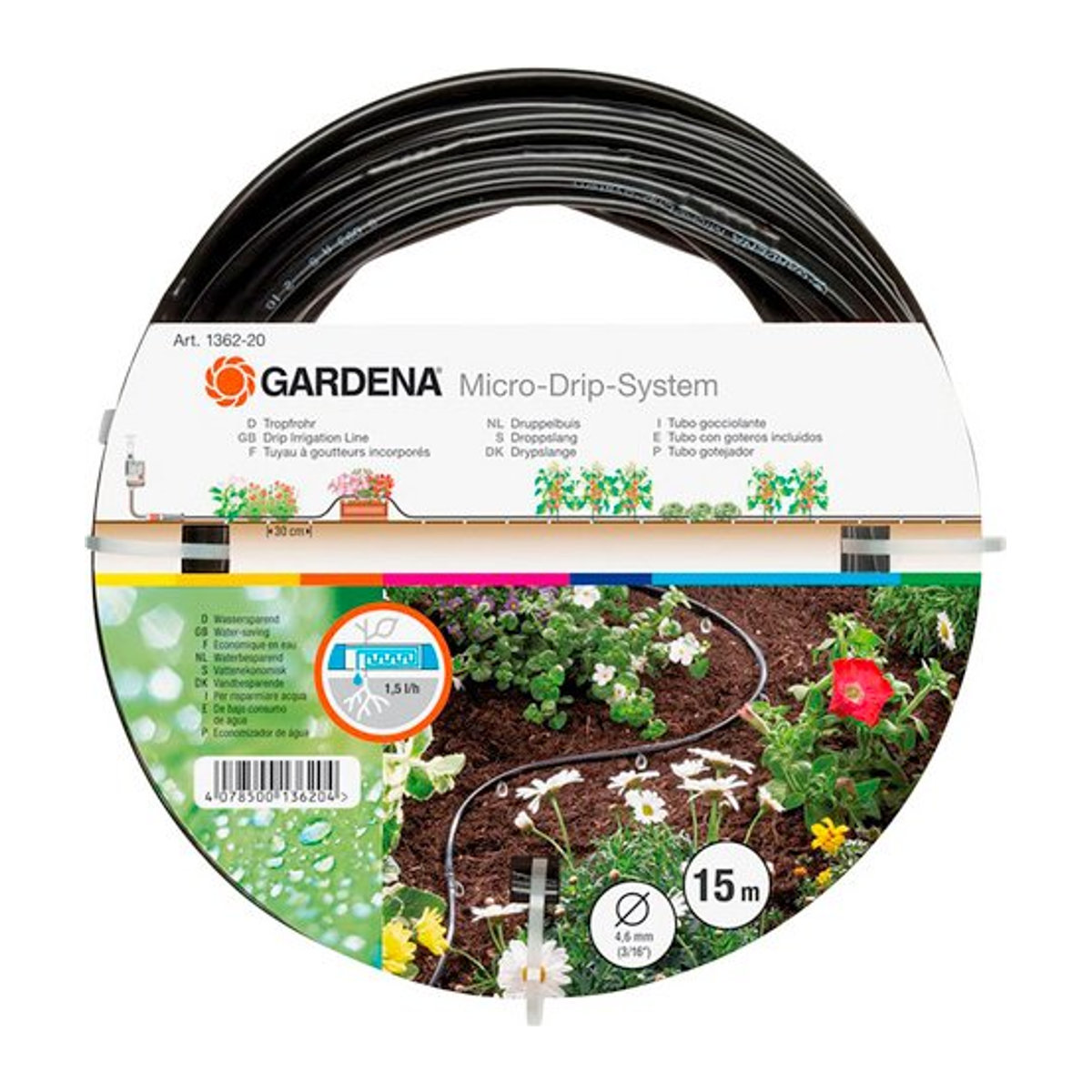 Gardena Micro-Drip-System Tropfrohr mit integrierten Tropfern, Durchmesser: 4,6 mm, Länge: 15 m, Multicolor - Bild 2