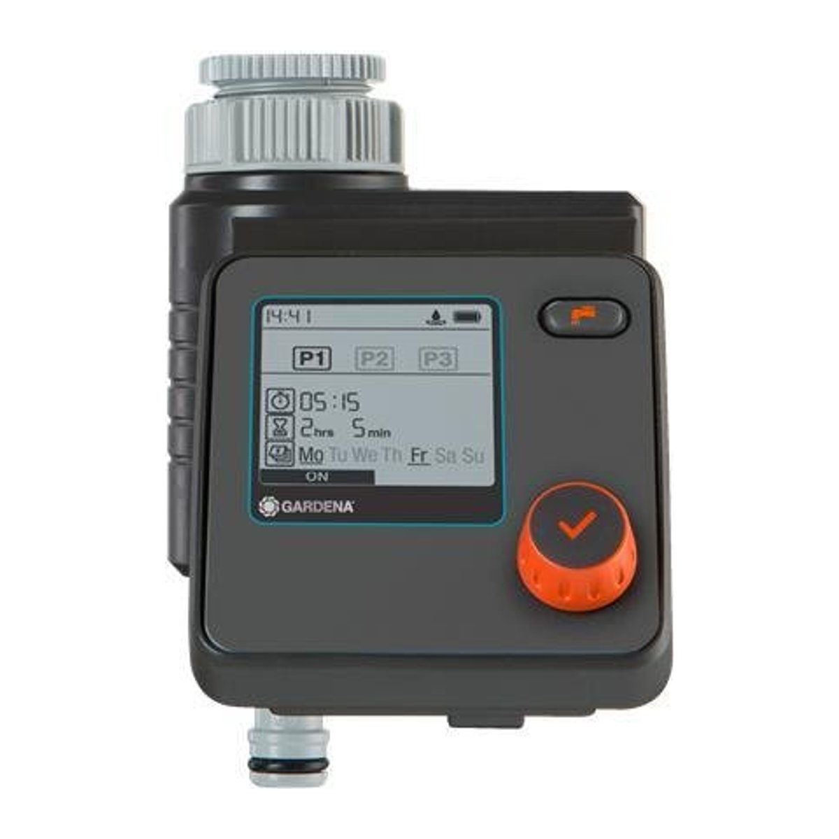 Gardena Select Bewässerungssteuerung mit Wasserstopp und LCD-Display in Grau für 26,5 mm und 33,3 mm Gewinde - Bild 1