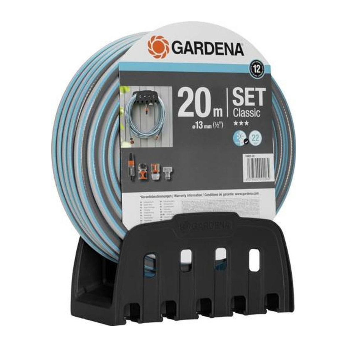 Gardena Wandschlauchhalter Set mit 20 m Gartenschlauch in Blau und Schwarz, 1/2 Zoll - Bild 1