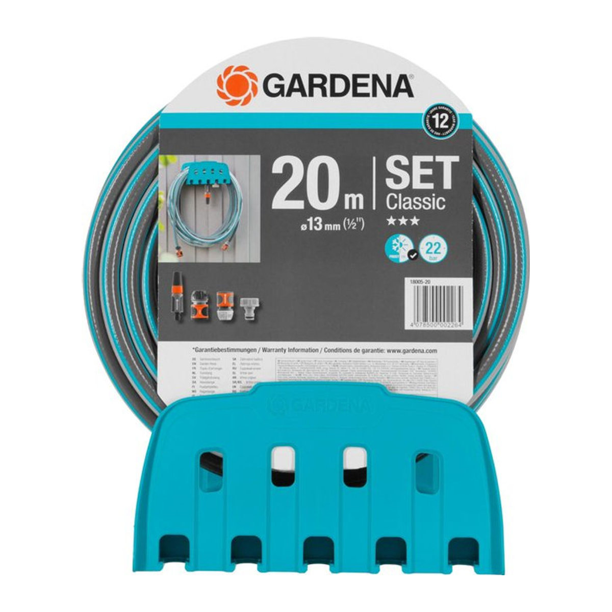 Gardena Wandschlauchhalter Set mit 20 m Gartenschlauch in Blau und Schwarz, 1/2 Zoll - Bild 2