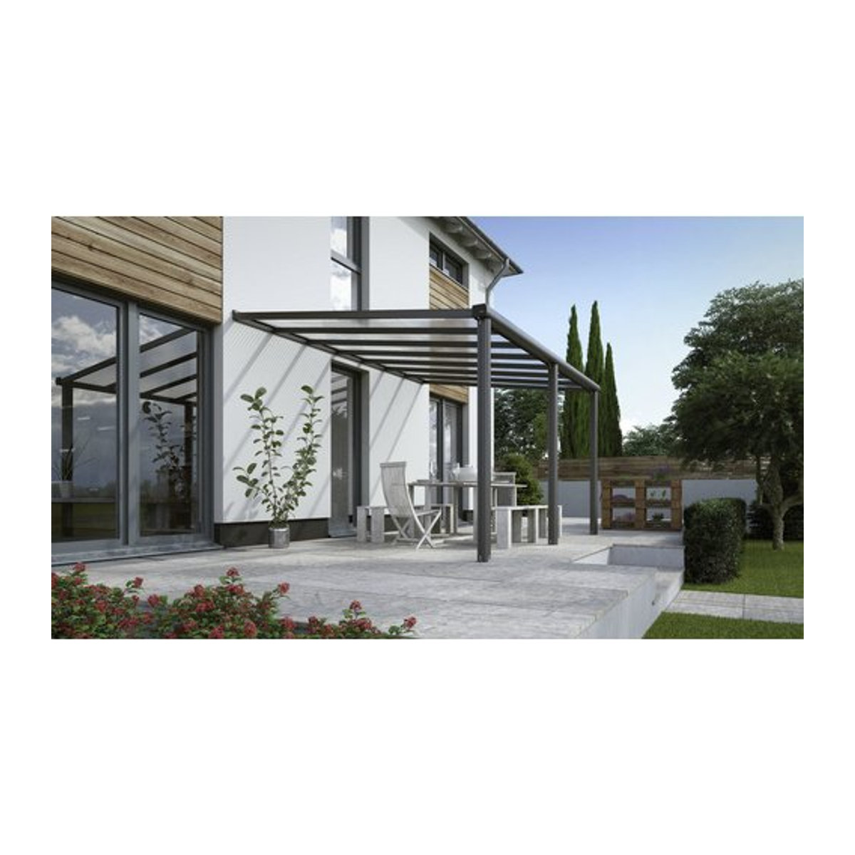 GARDENDREAMS Terrassenüberdachung Compact Line mit Polycarbonat Dach in Anthrazitgrau, Breite: 424 cm - Bild 1
