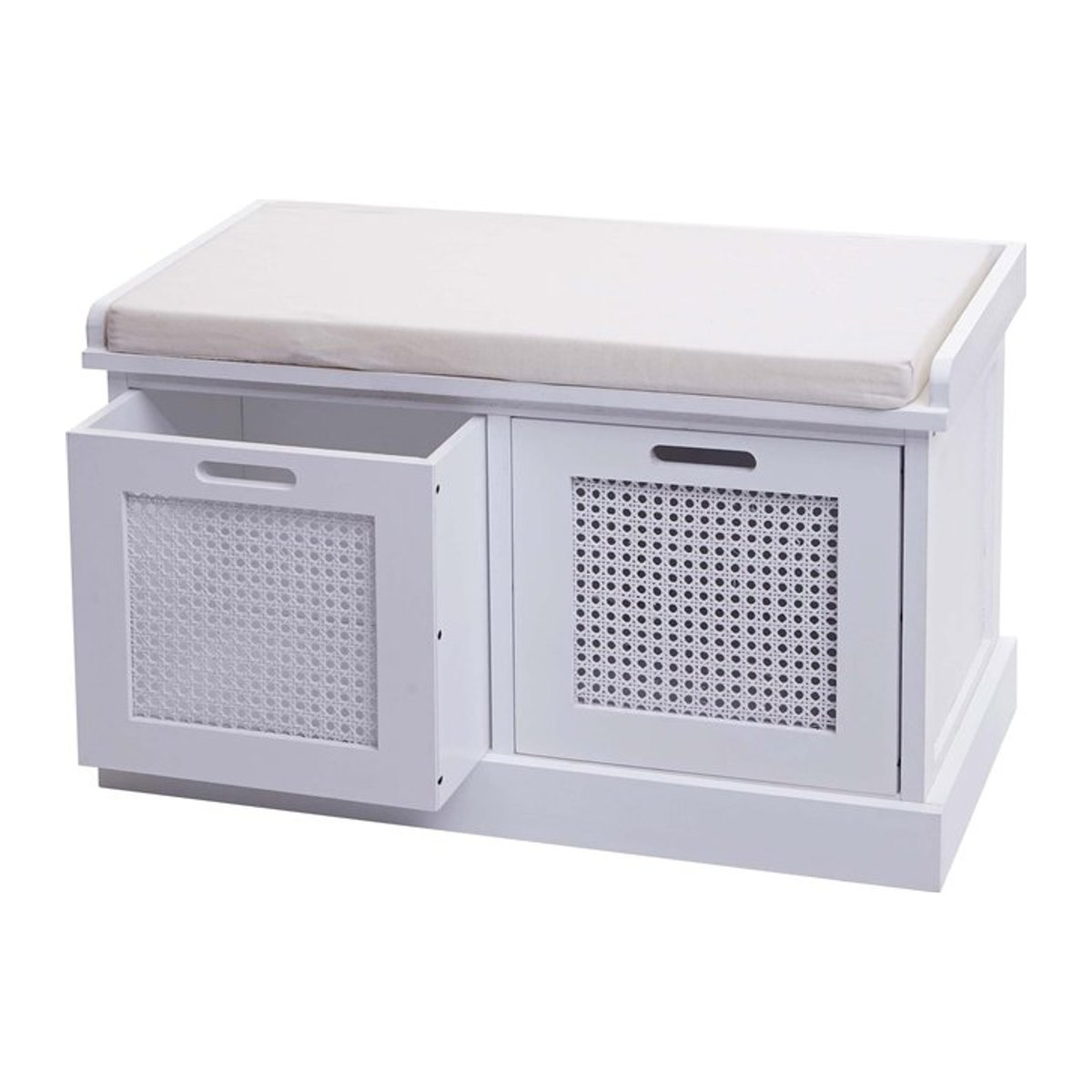 Garderobenbank MCW-J49 Polsterbank mit Staufach in Weiß und Creme, B/T/H: 75 x 47 x 40 cm - Bild 1