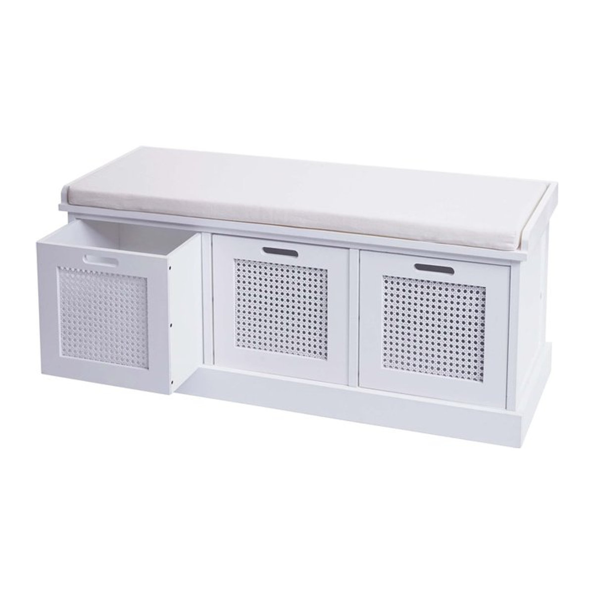 Garderobenbank MCW Polsterbank mit Staufach in Weiß und Creme, Landhausstil, B/T/H: 110 x 40 x 47 cm - Bild 1