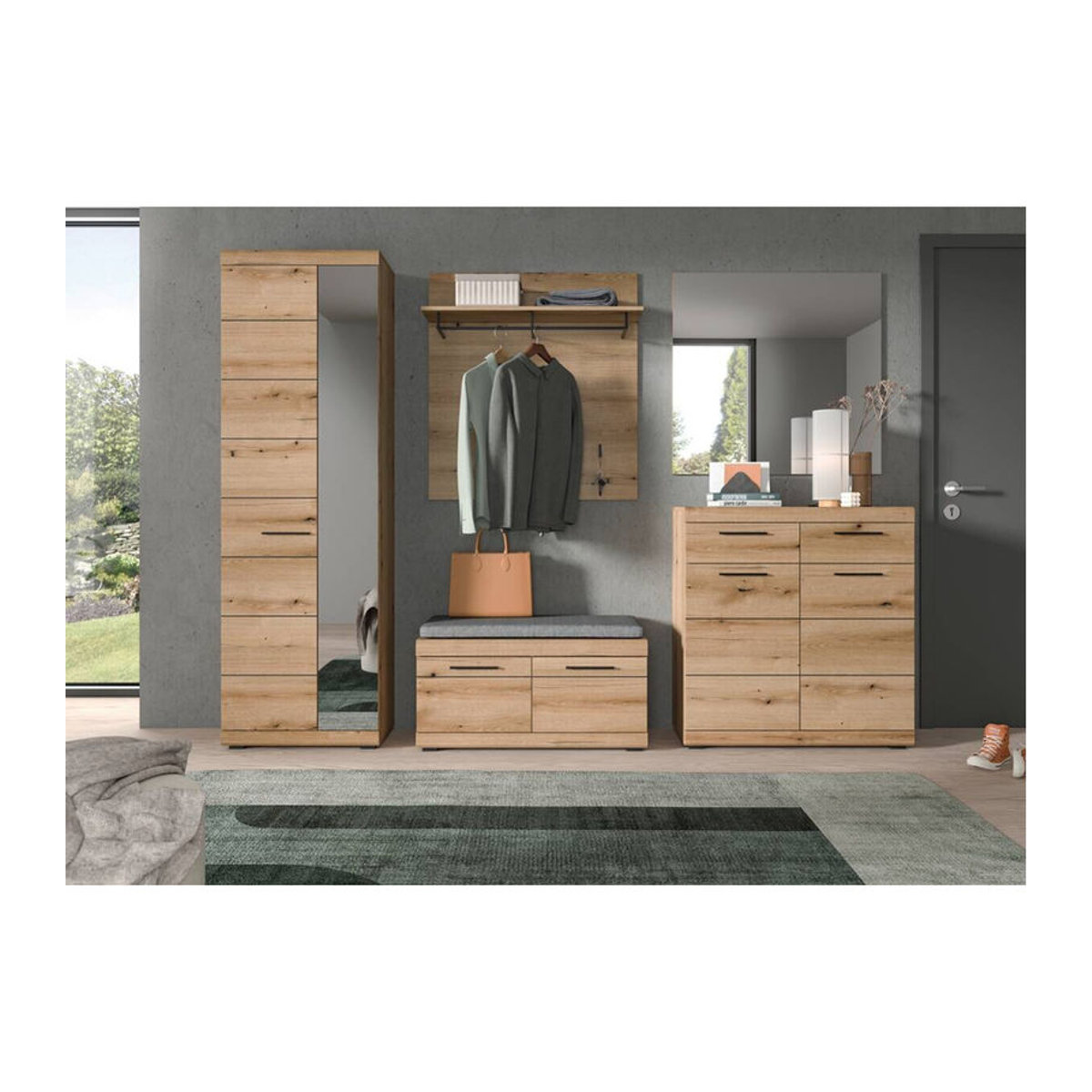 Garderobenset SCOUT Evoke Oak von xonox.home in Eiche Natur Braun, Modernes Design mit Drehtüren, B/H/T: 272 x 197 x 40 cm - Bild 2