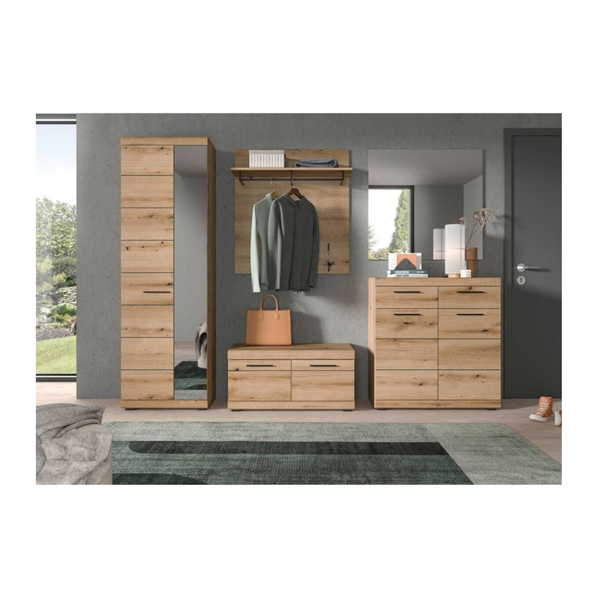 Garderobenset SCOUT Evoke von xonox.home in Eiche Natur Braun, Skandinavischer Stil mit Drehtüren, B/H/T: 272 x 197 x 40 cm - Bild 2
