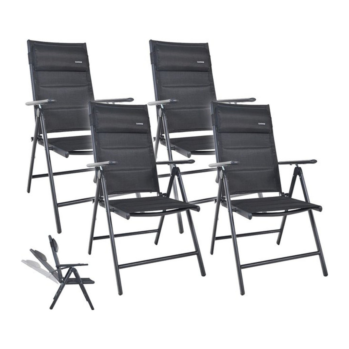 GARMIO Gartenstuhl FLORENZ 4er Set in Schwarz, 7-fach verstellbar und klappbar mit Nackenkissen für Terrasse und Balkon - Bild 2