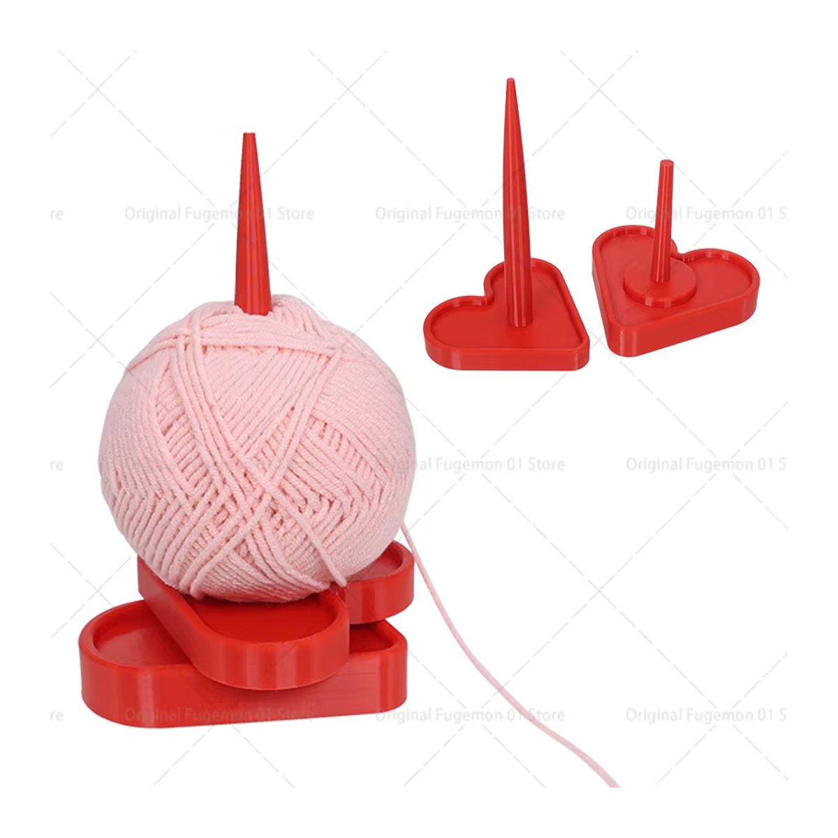 Garnknäuelwickler und Garnspender mit Herzstützschaft für DIY-Handarbeit in Rosa und Rot aus Kunststoff - Bild 2