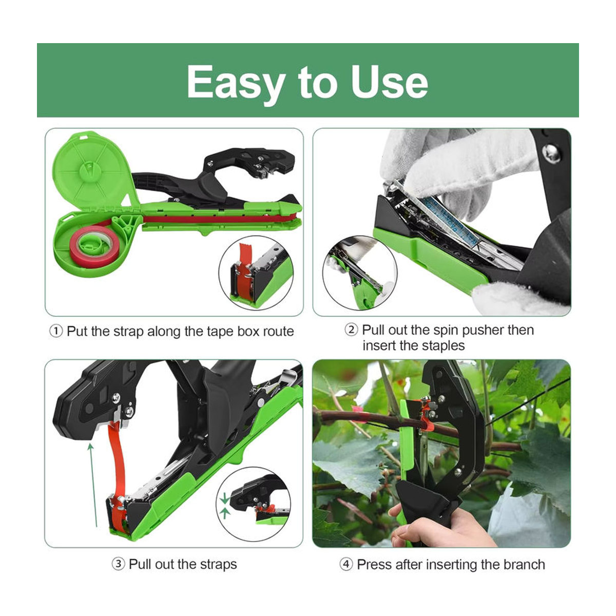 Garten-Handbindemaschine für Pflanzen in Grün aus Edelstahl mit 10 Rollen für Gemüse, Trauben, Tomaten und Gurken - Bild 4