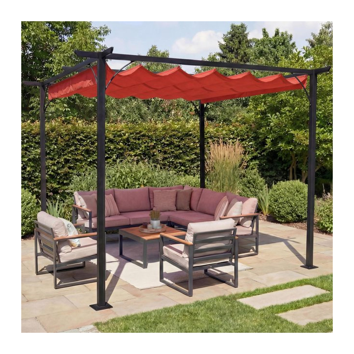 Garten Pavillon Pergola MCW-C42 mit Schiebedach und stabilem 6cm-Gestell, B/T/H: 3 x 3 x 3 m, terracotta - Bild 1