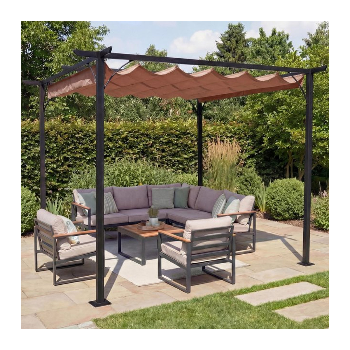 Garten Pavillon Pergola MCW-C42 mit Schiebedach und stabilem 6cm-Gestell, Farbe: taupe-braun, B/T: 3,5 x 3,5 m - Bild 1