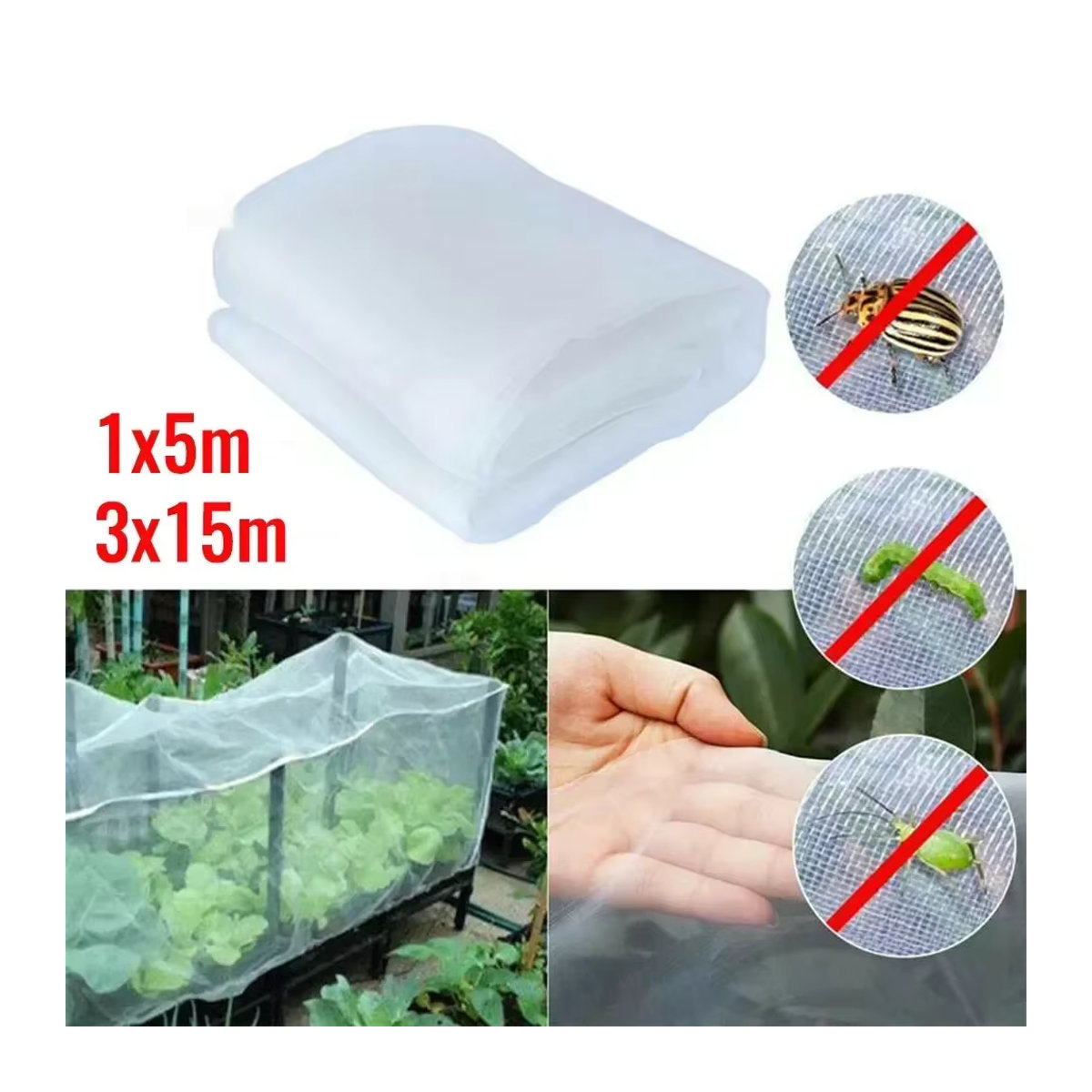 Garten-Schutznetz zum Schutz von Gemüse, Tomaten und Erdbeerpflanzen vor Vögeln und Insekten, B: 3 m, L: 15 m - Bild 2