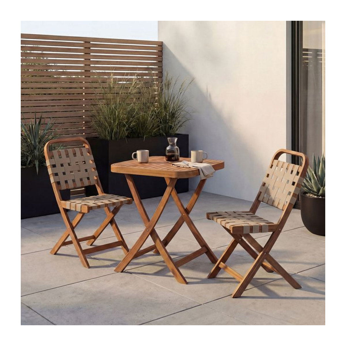 Garten-Set MCW-P70 Sitzgruppe aus Akazienholz mit Seilgeflecht in Natur und Beige - Bild 1
