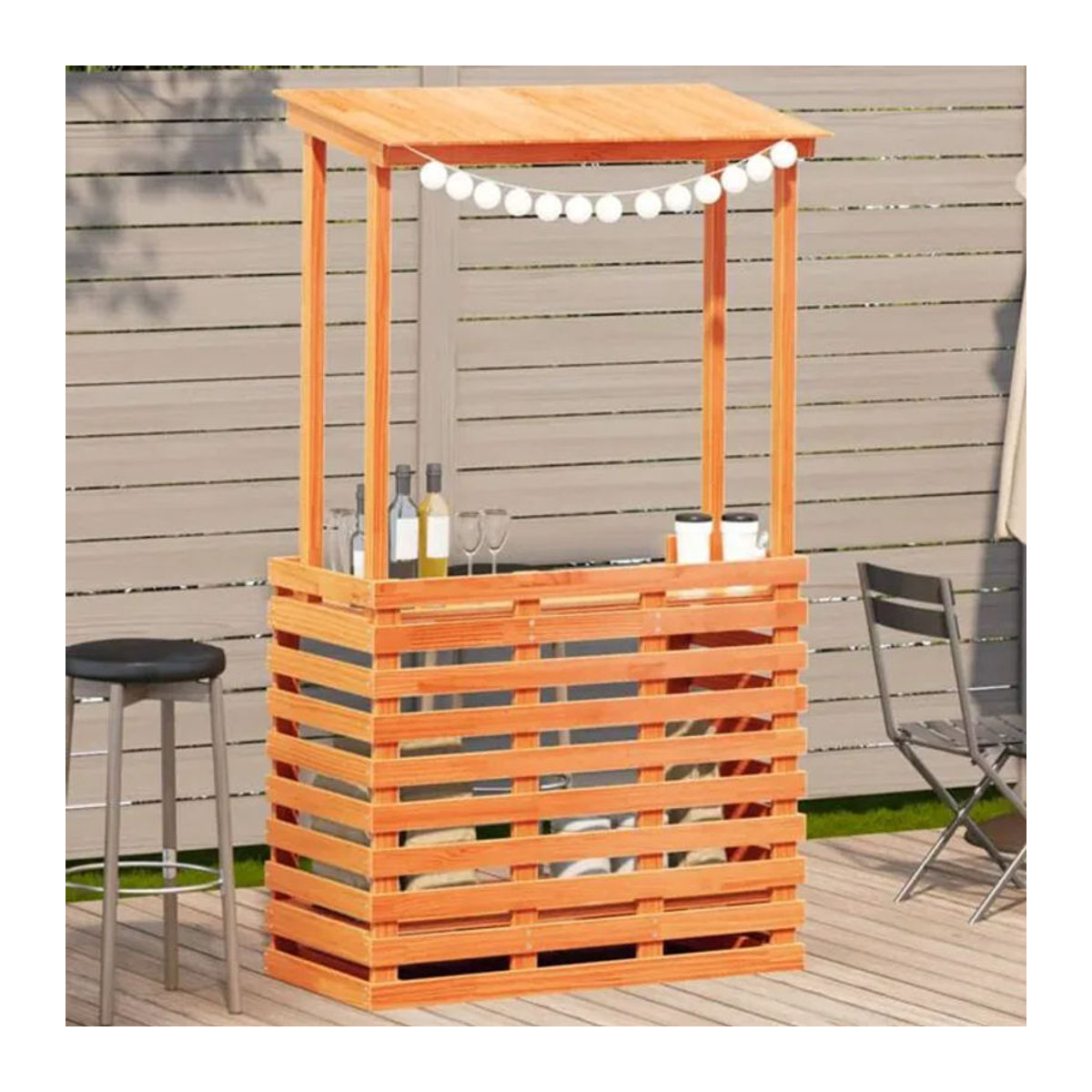 Gartenbar aus Massivholz Kiefer mit Dach in Braun, B/T/H: 112,5 x 57 x 195,5 cm von vidaxl - Bild 1