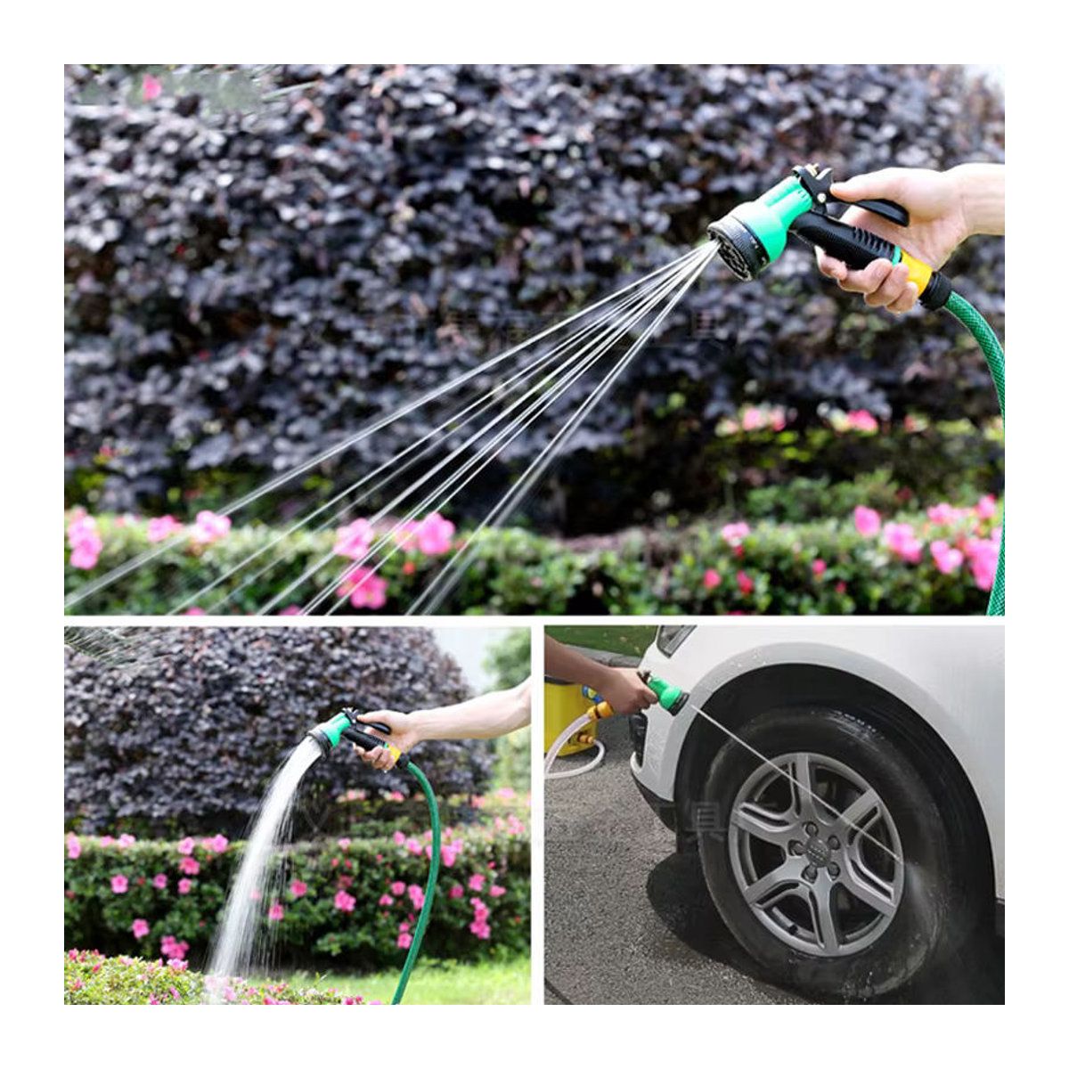 Gartenbewässerungs-Set aus Kunststoff mit 7-Funktionsdüse, Wasserpistole und flexiblem Federrohr in Grün - Bild 5