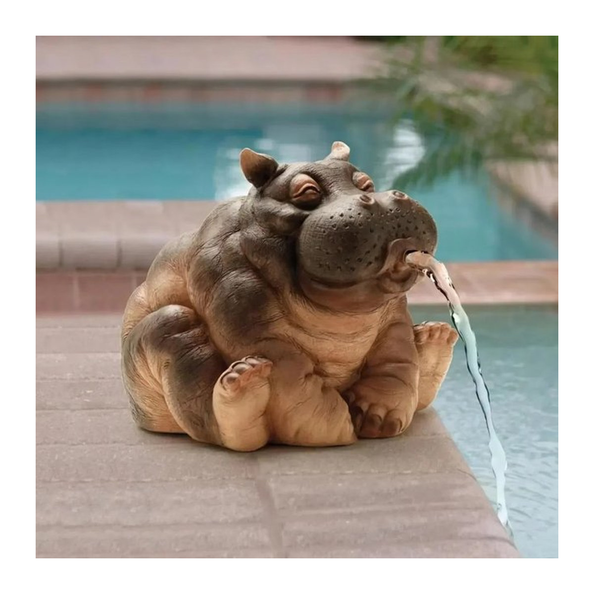 Gartenbrunnen Hanna The Hippo aus Kunstharz mit Wasserfunktion, afrikanisches Dekor, braun, Höhe: 25,4 cm - Bild 1