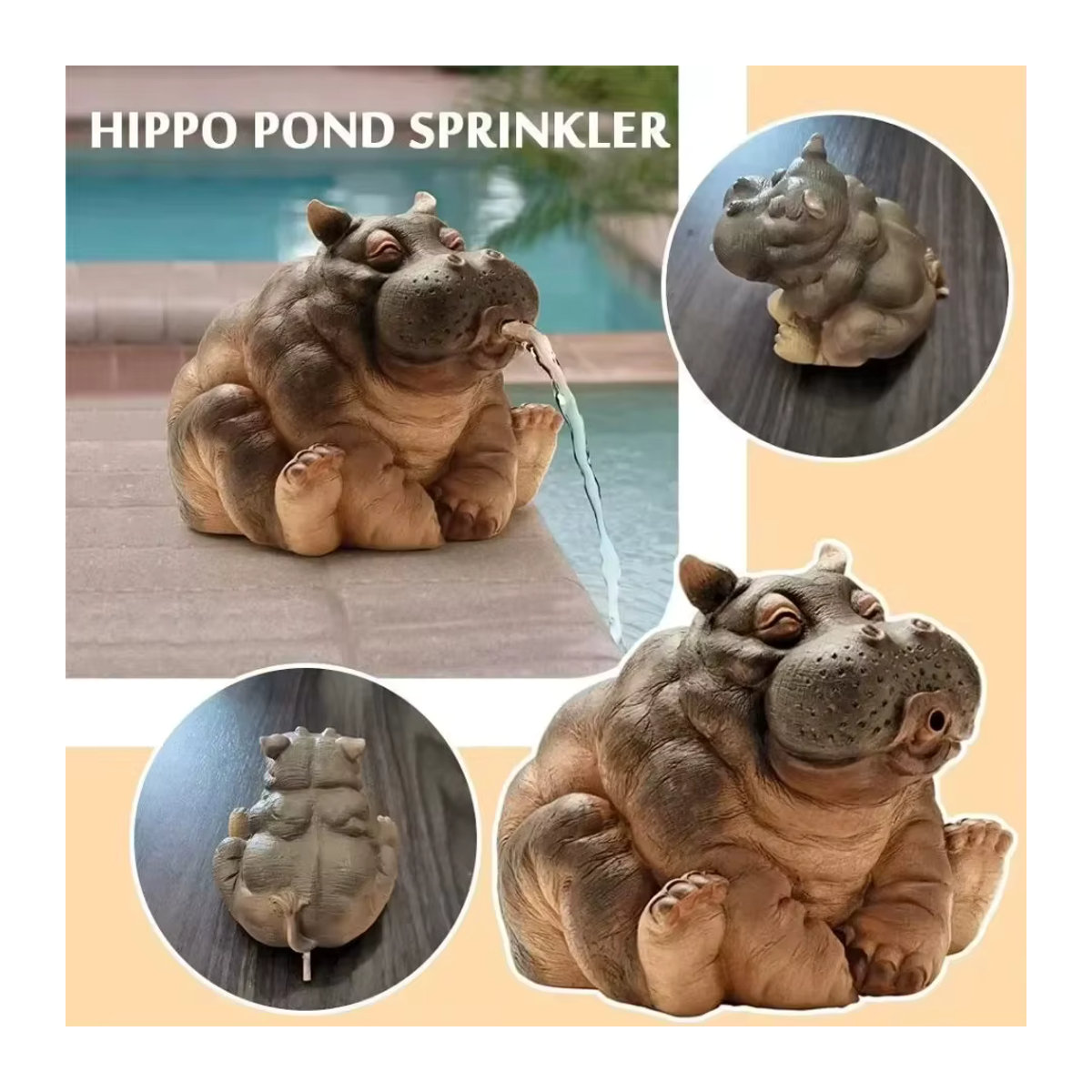 Gartenbrunnen Hanna The Hippo aus Kunstharz mit Wasserfunktion, afrikanisches Dekor, braun, Höhe: 25,4 cm - Bild 2