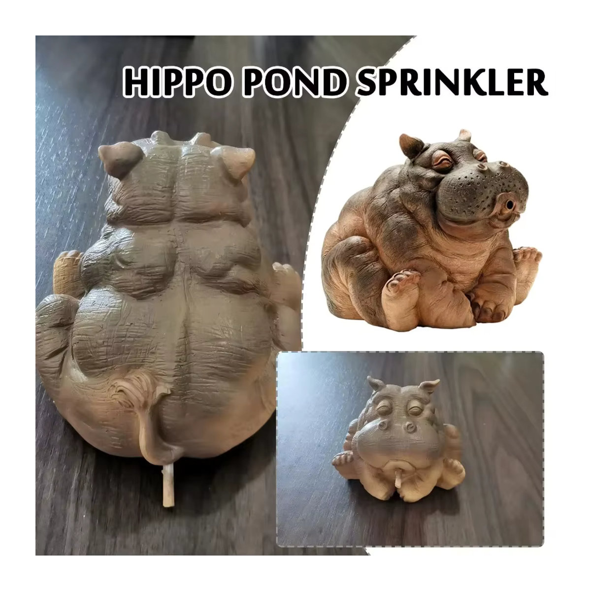Gartenbrunnen Hanna The Hippo aus Kunstharz mit Wasserfunktion, afrikanisches Dekor, braun, Höhe: 25,4 cm - Bild 3