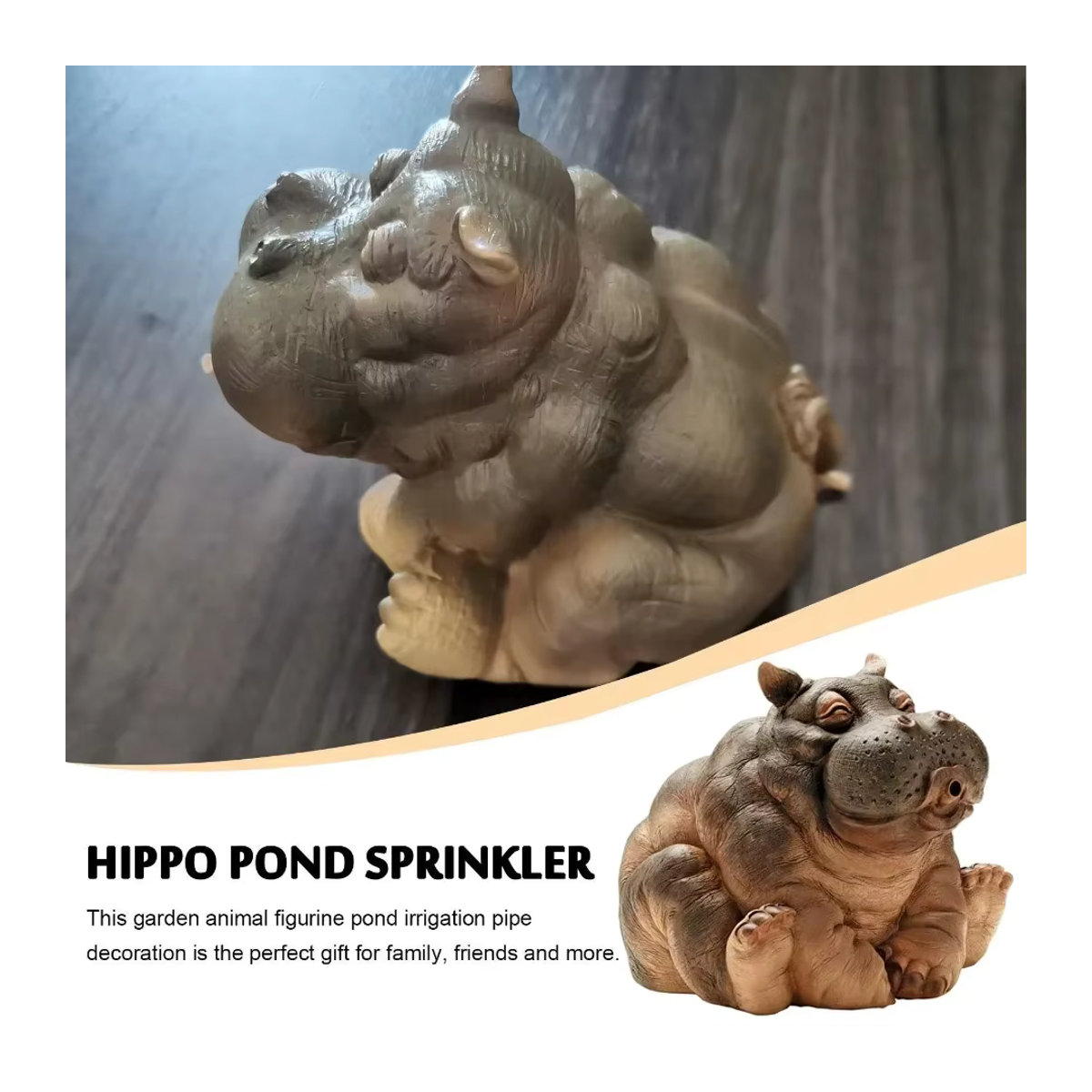 Gartenbrunnen Hanna The Hippo aus Kunstharz mit Wasserfunktion, afrikanisches Dekor, braun, Höhe: 25,4 cm - Bild 4