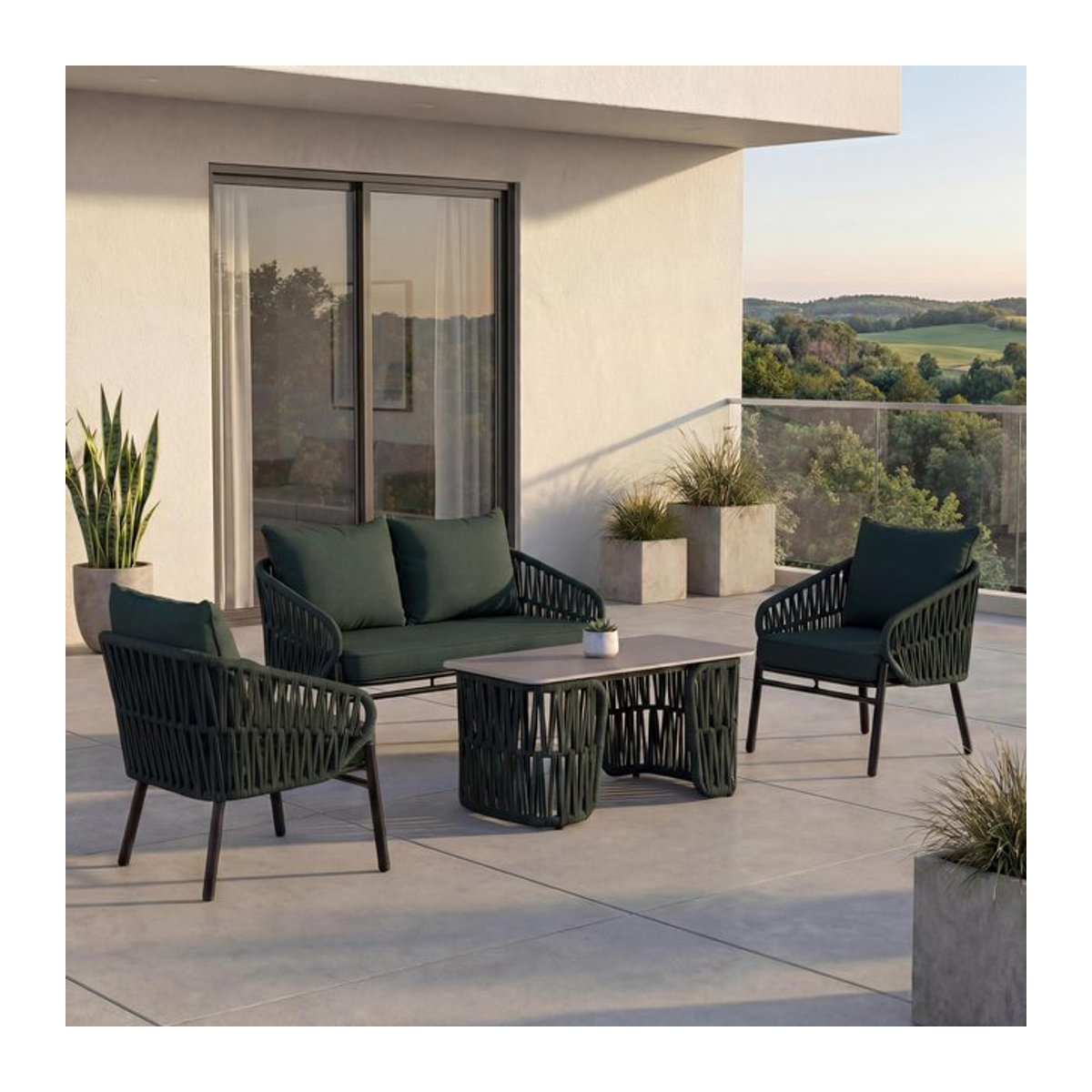 Gartengarnitur MCW Lounge-Set mit Sofa, Sesseln und Tisch aus Seilgeflecht in Grün - Bild 1