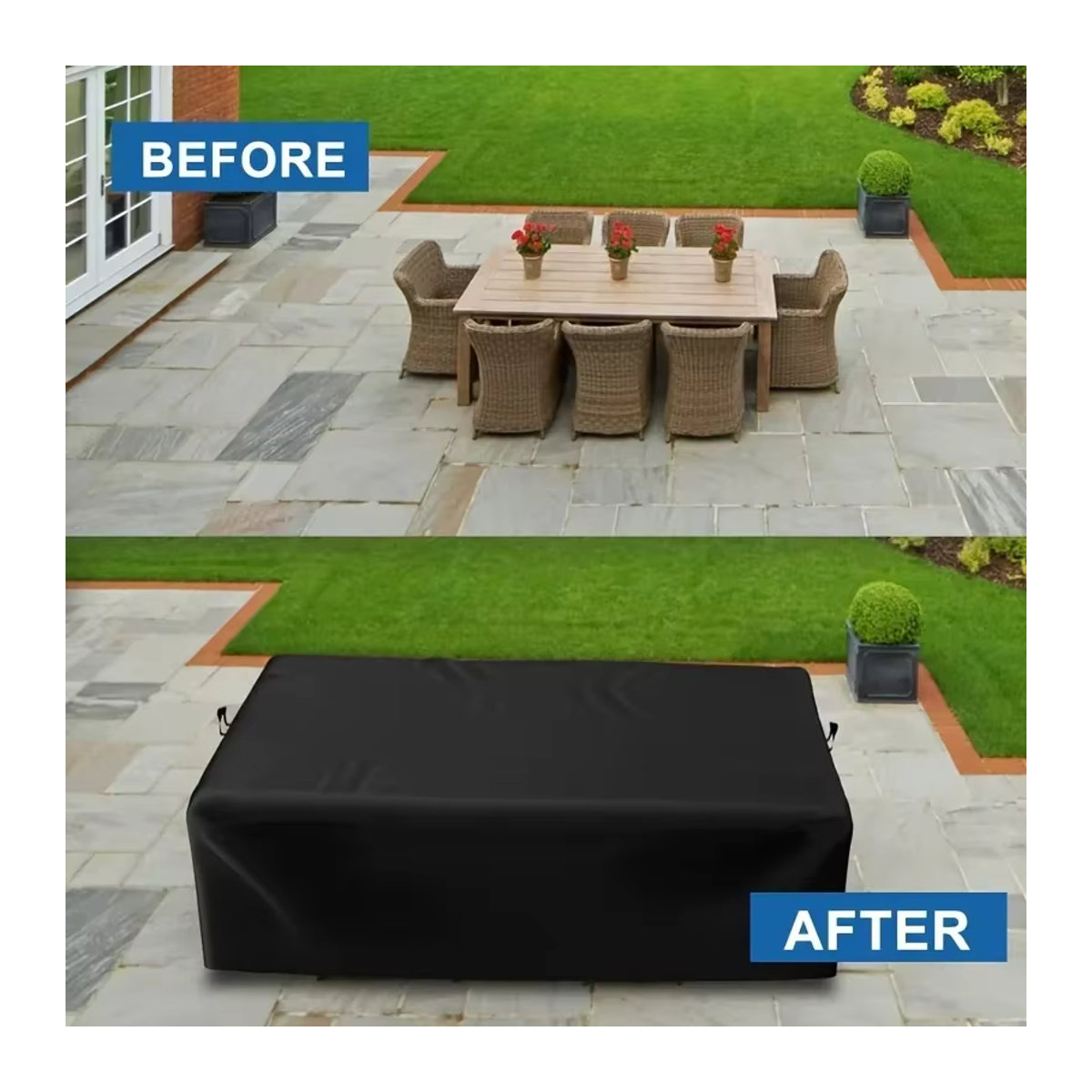 Gartenmöbelbezug aus 210D Oxford-Stoff als Schutzhülle für Tisch- und Stuhl-Kombinationen in Schwarz oder Silber - Bild 3