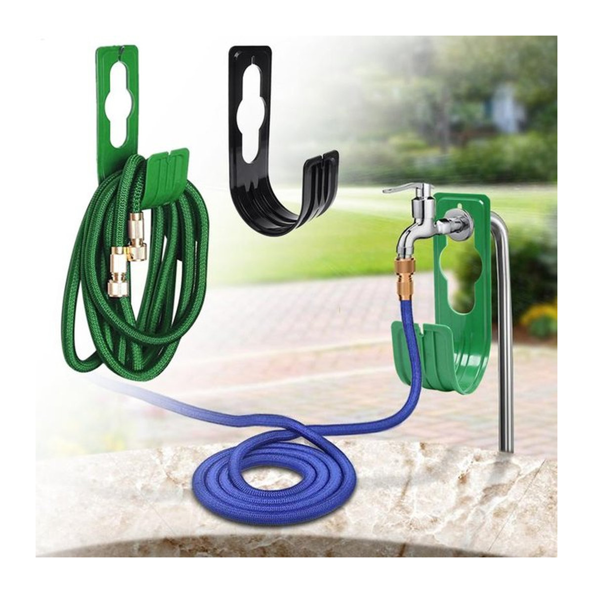 Gartenschlauchhalter zur Wandmontage als Wasserschlauchhalter und Bewässerungsschlauch-Organizer für den Außenhof - Bild 1
