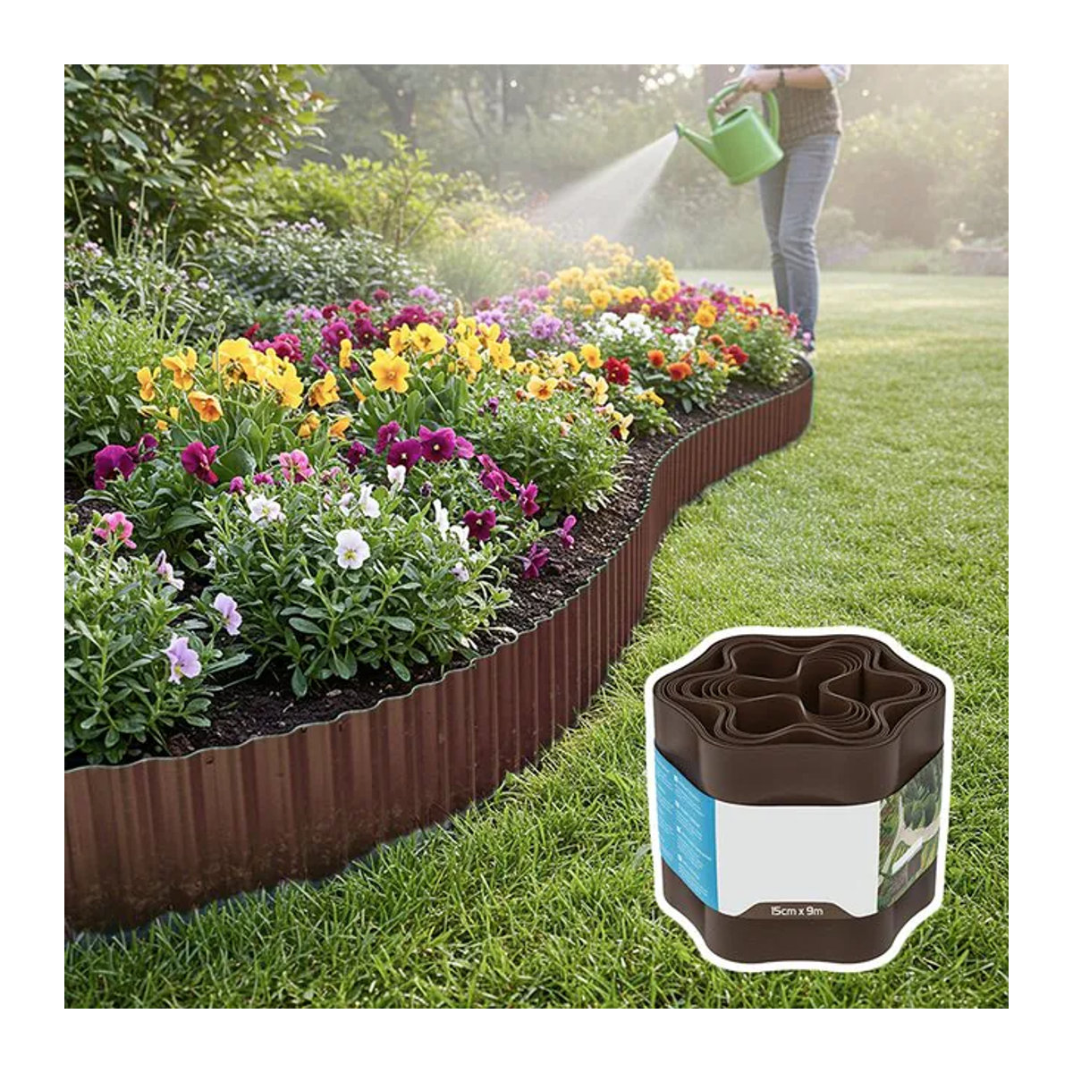 Gartenzaun Trennstreifen aus Kunststoff in Braun zur Beetabgrenzung für Blumenbeete und Rasenkanten - Bild 1