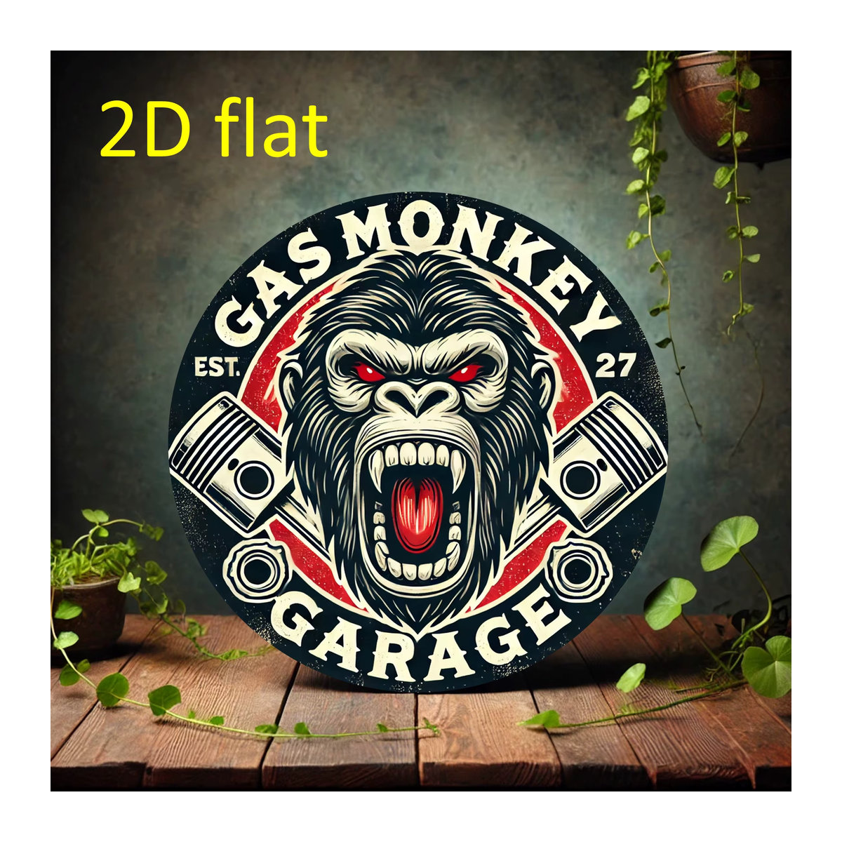 Gas Monkey Garage Vintage Metall-Wandschild rund, Durchmesser: 20 cm, rot und schwarz - Bild 2