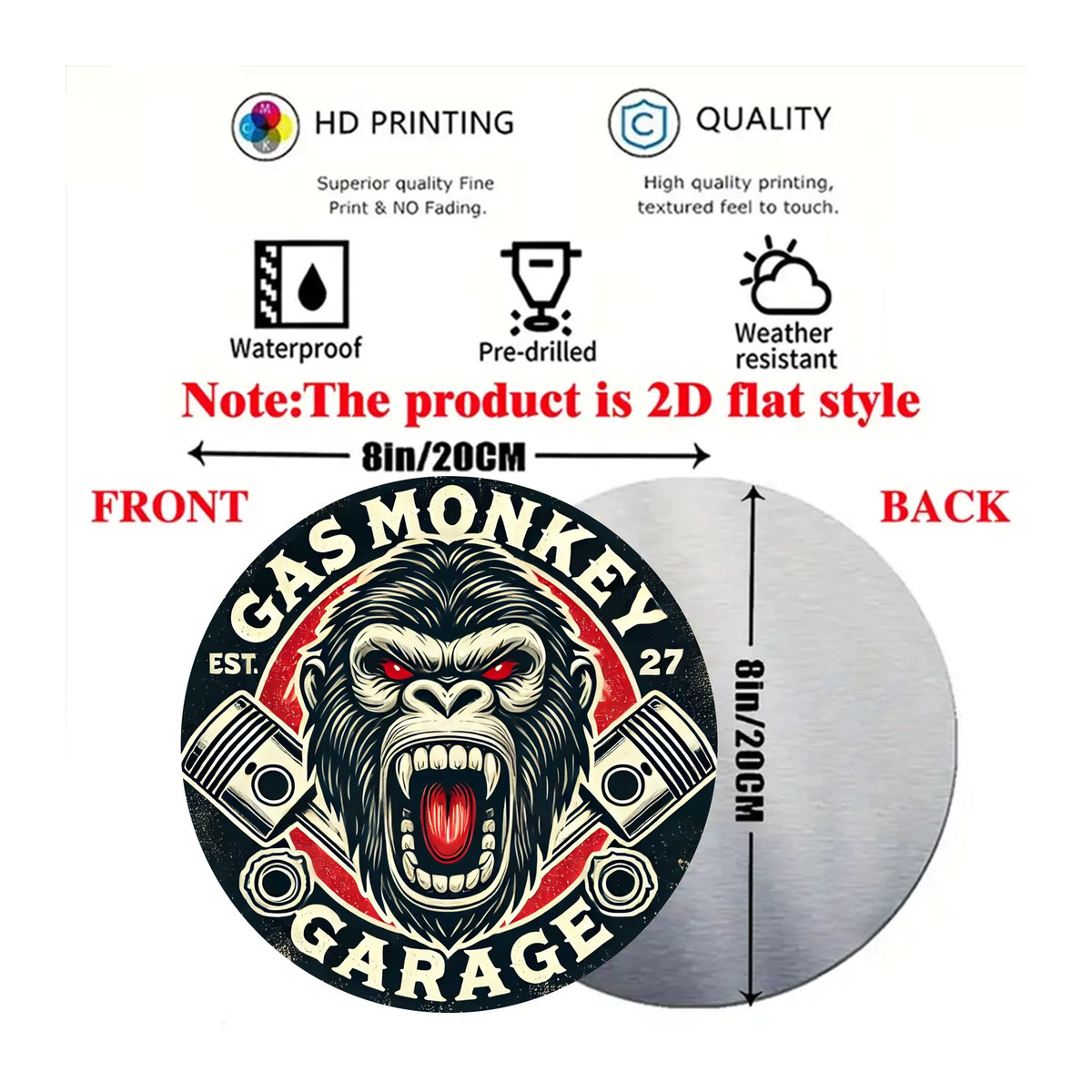 Gas Monkey Garage Vintage Metall-Wandschild rund, Durchmesser: 20 cm, rot und schwarz - Bild 4