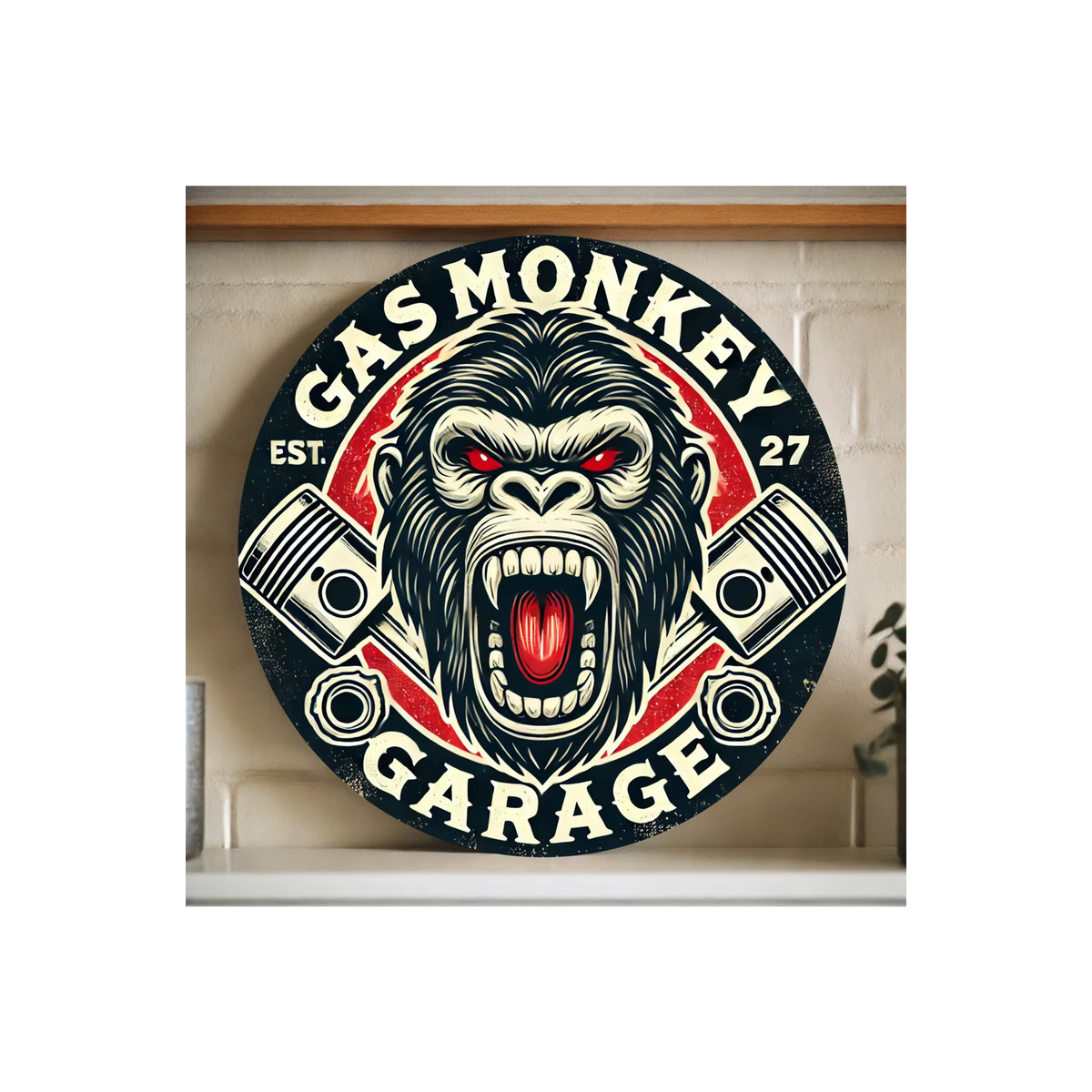 Gas Monkey Garage Vintage Metall-Wandschild rund, Durchmesser: 20 cm, rot und schwarz - Bild 6